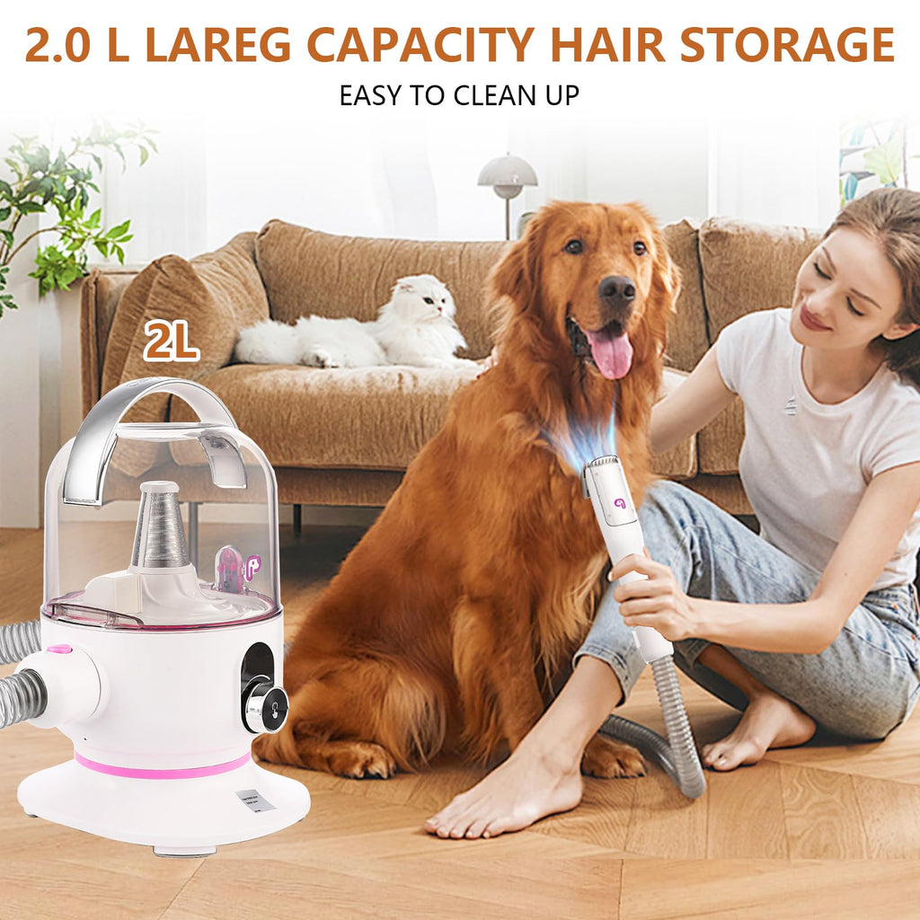 Garvee Pet Grooming Vacuum, 13.4Kpa Suction Power, 2 L Large Dust Cup Low Noise Dog Hair Remover , 5 Professional Grooming Kit for Dogs and Cats, Pink
