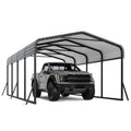 Garvee 12' × 20' Metal Carport, Galvanized Steel Roof Outdoor Shelter with Powder-Coated Frame, Anchors & 6 Support Rods, Dark Grey