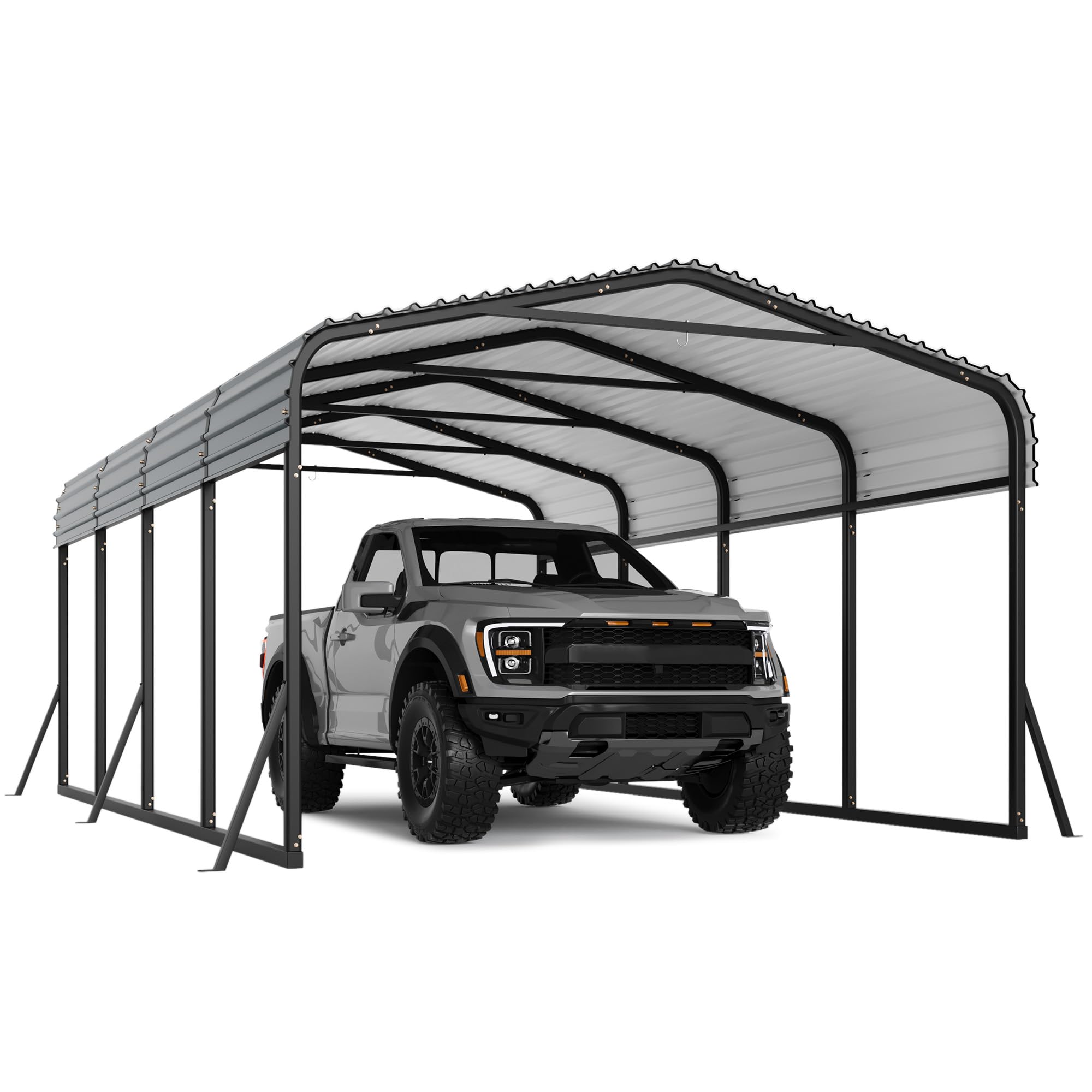Garvee 12' × 20' Metal Carport, Galvanized Steel Roof Outdoor Shelter with Powder-Coated Frame, Anchors & 6 Support Rods, Dark Grey