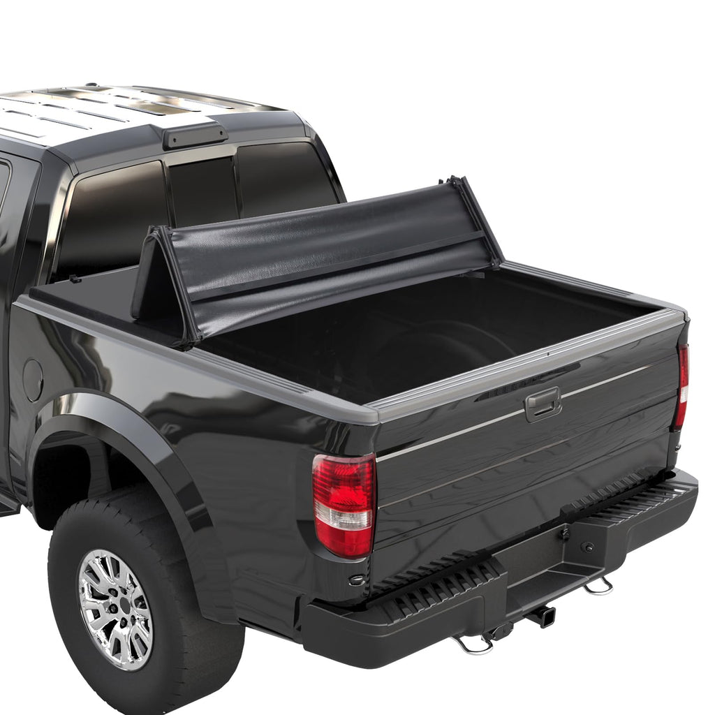 Garvee Soft Quad Fold Truck Bed Tonneau Cover Compatible with 2015-2025 Ford F150 6.5ft Bed Black