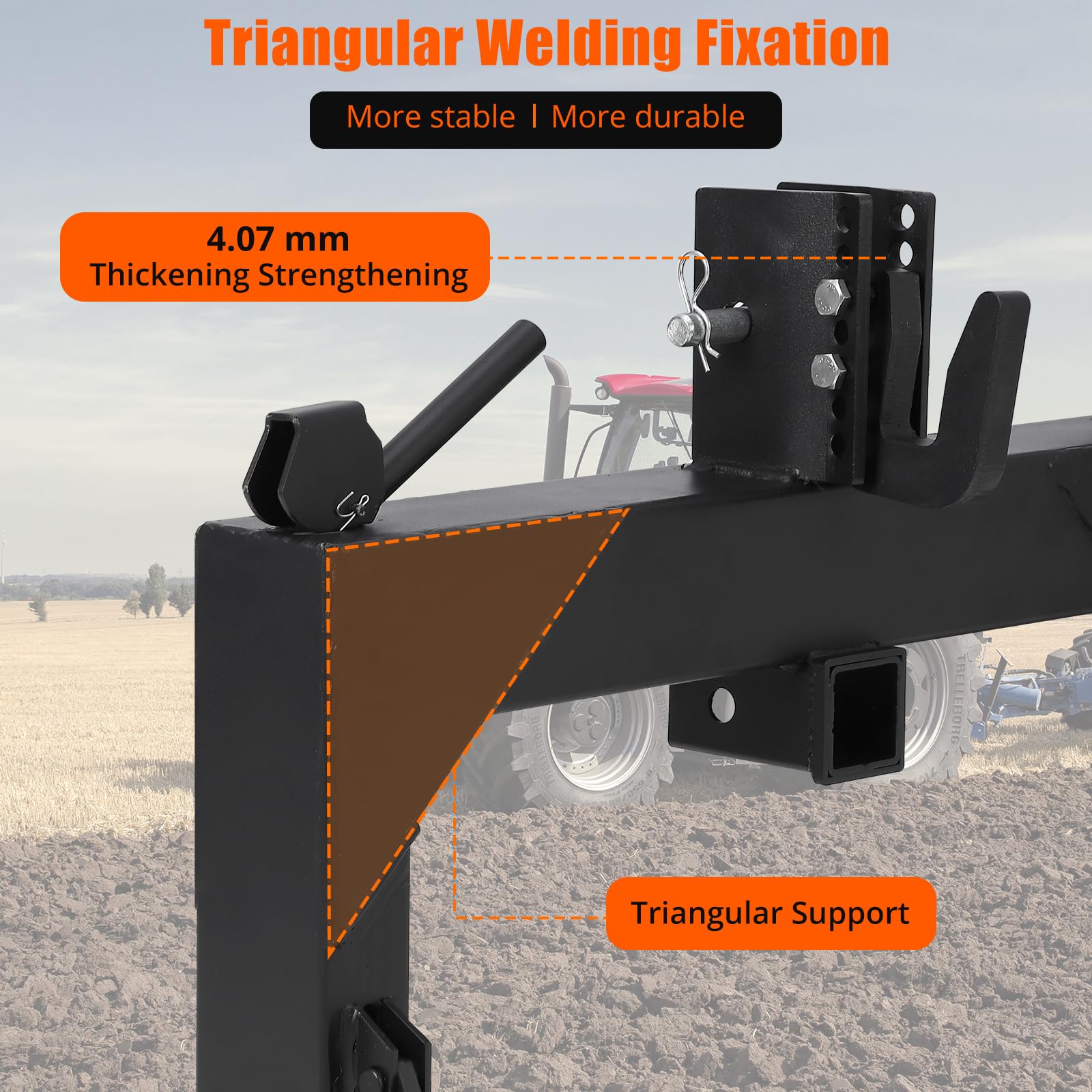Garvee Category 1 3-Point Quick Hitch – 3000Lbs Lift Capacity, Black Powder Coat & No Bushings Required