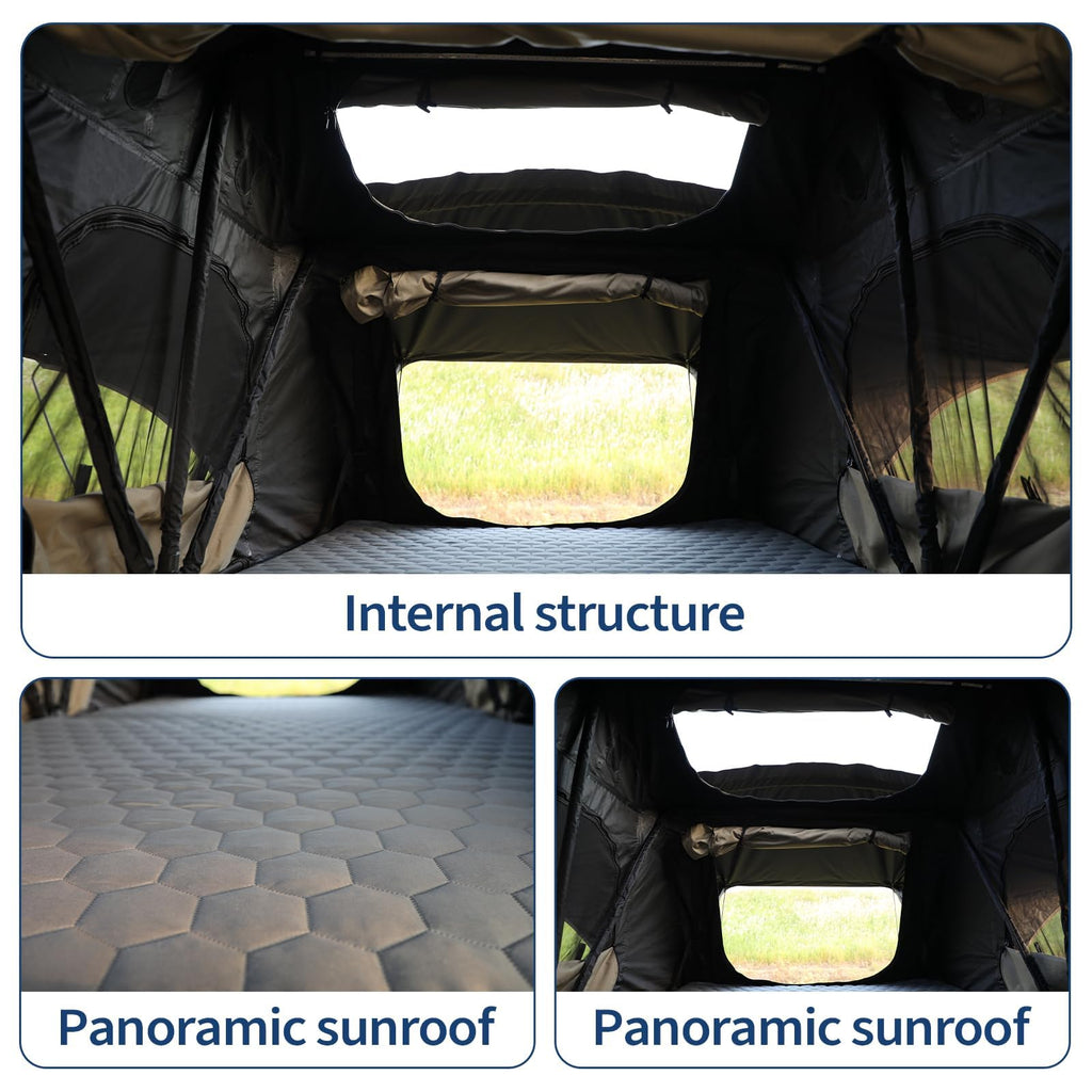 Garvee Rooftop Tent Soft Shell With Telescopic Ladder & LED Light For 2-3 Person Camping On Truck SUV Van Trailer Waterproof UV Resistant 4-Season Design