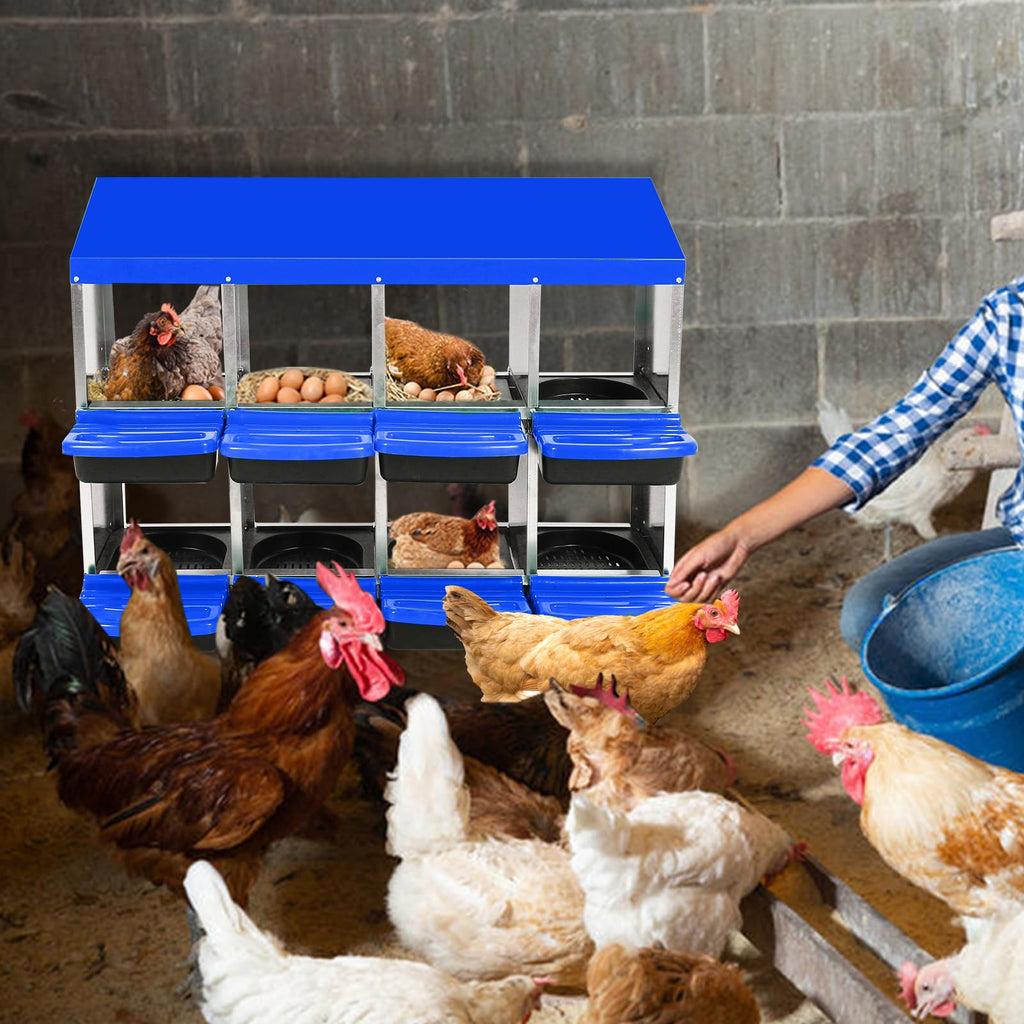 Garvee Chicken Nesting Box 8-Hole Roll Away Egg Laying Box with Lid Heavy-Duty Galvanized Steel Rustproof Design Wall-Mountable Blue