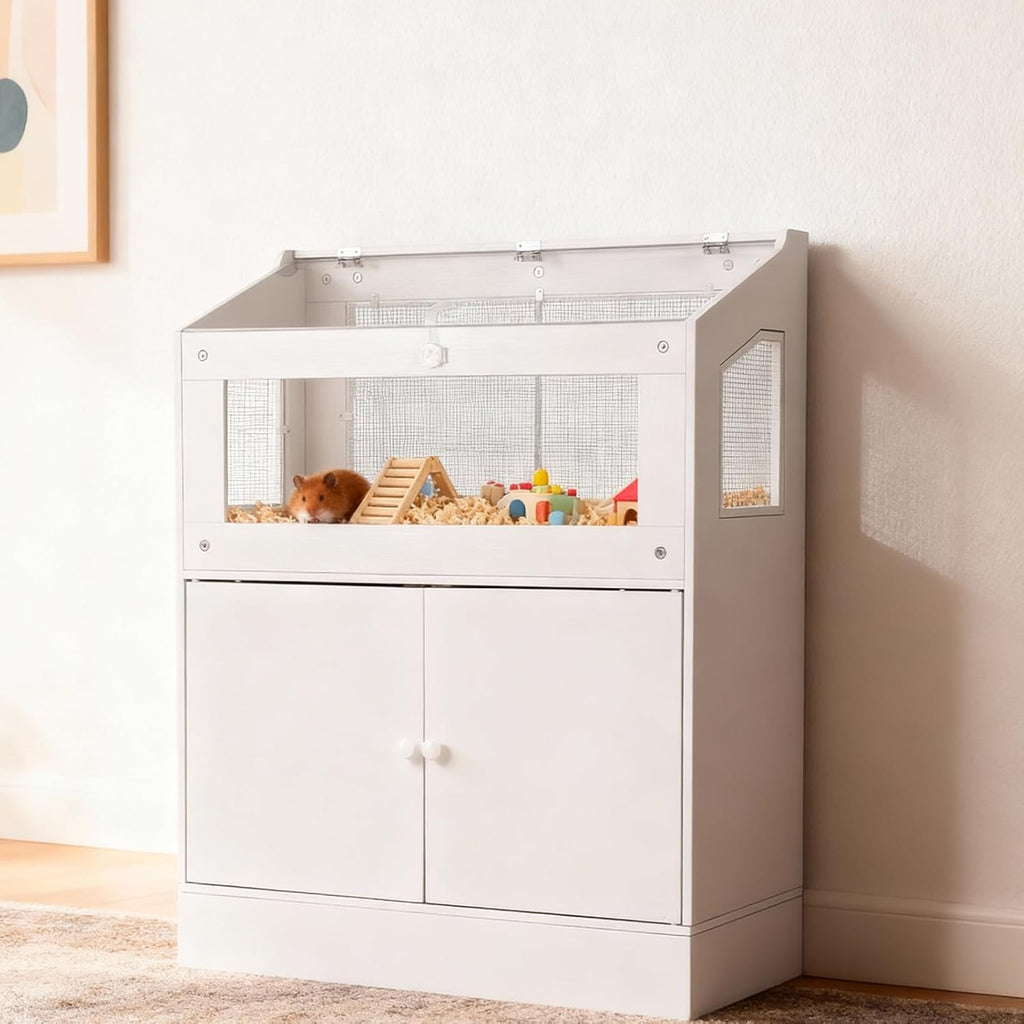 Garvee Hamster Cage, Small Animal Cages with Storage Cabinet, Clear Visual Acrylic Panels and Ventilated Design, Guinea Pig Cage for Small Animals, Gerbils, Rats, Hedgehogs