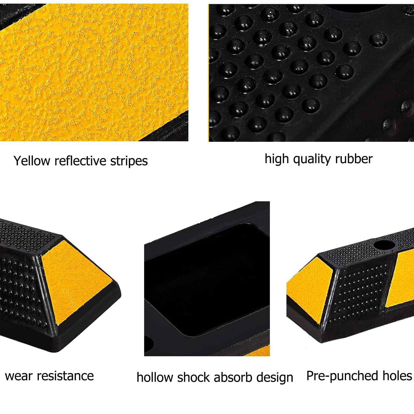 Garvee 2 Pack Curb Parking Garage Floor Stopper, 72 Inch Heavy Duty Rubber Parking Curb with Yellow Reflective Stripes, Rubber Parking Lot Stopper for Vehicles Truck Driveway