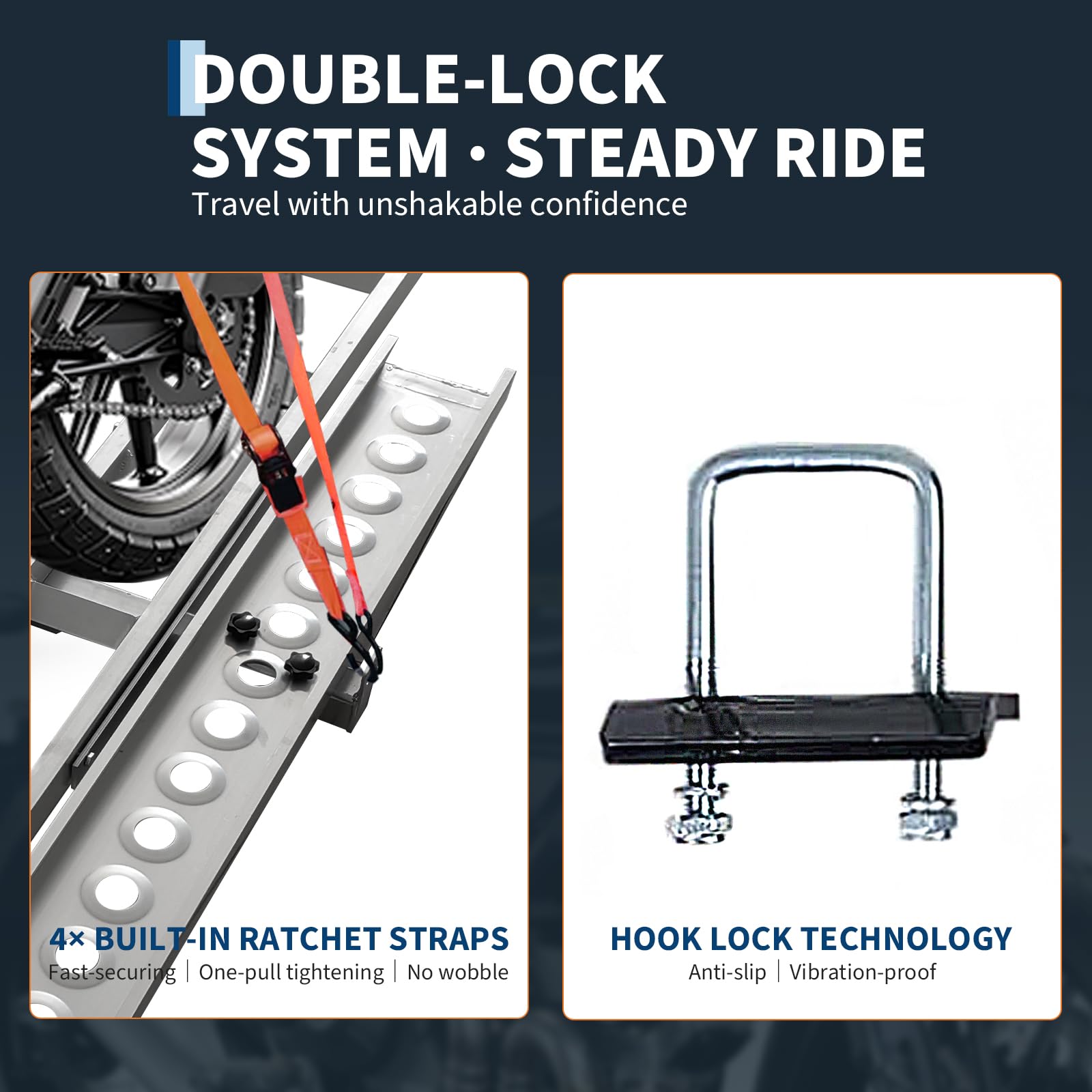 Garvee Motorcycle Hitch Carrier Advanced Alu Dual-Sport Rack System Universal Truck SUV Mount 500lb Capacity Black
