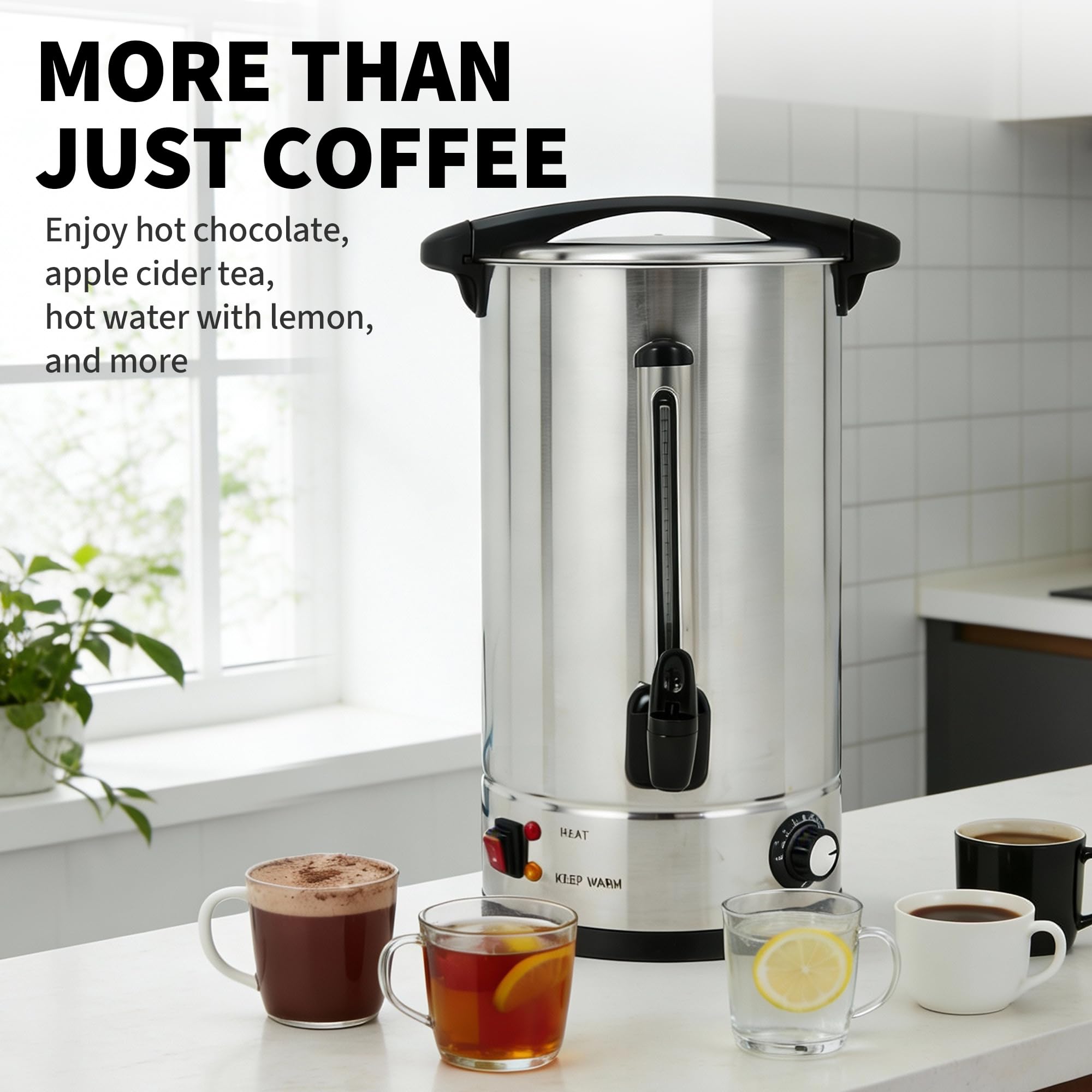 Garvee 14 L/100 Cups Coffee Urn Double Wall Stainless Steel Coffee Maker for Buffet Catering Wedding Gathering Silver