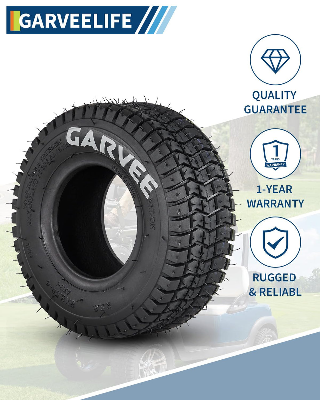 Garvee 2 Pack 9x3.50-4 Lawn Mower Tire V Pattern Tubeless for Lawn Garden Riding Mower Tractor Golf Cart Utility Vehicles 4PR Black