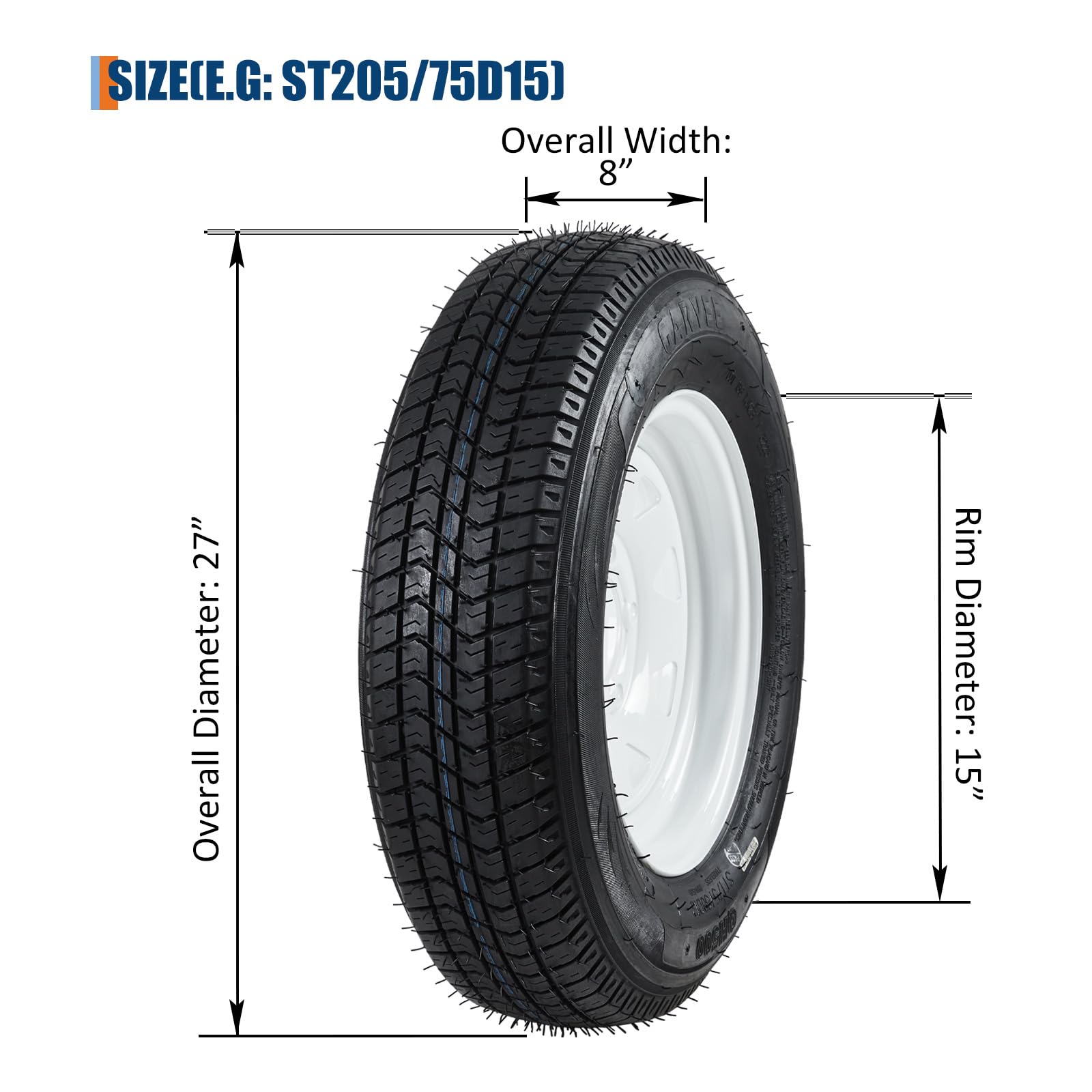 Garvee ST205/75D15 Trailer Tire and Wheel Assembly, Heavy-Duty Load Range C 6PR, 15 Inch White Modular Wheel for Utility Boat Camper Trailers, Set of 2