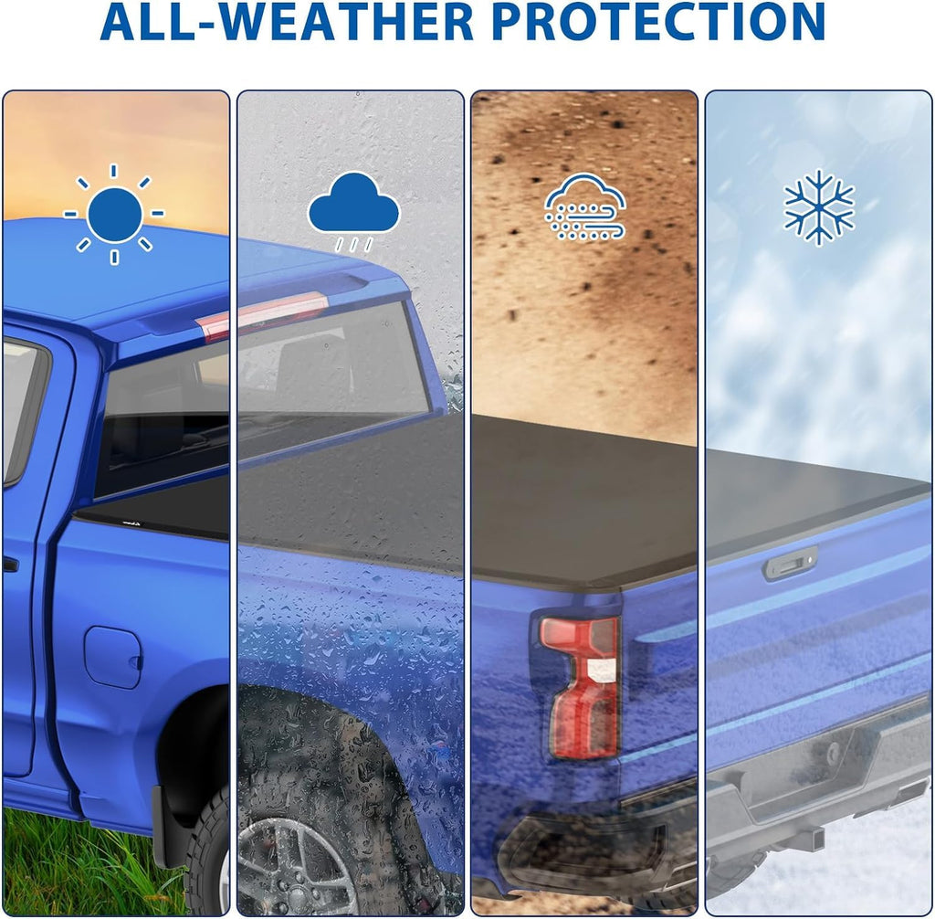 Garvee Tri-Fold Truck Bed Cover Compatible with 2002-2023 Dodge Ram 1500 (Inclu. Classic & New Body), 2003-2023 Dodge Ram 2500 3500, Fleetside 6.4' Bed (for Models Without Ram Box)