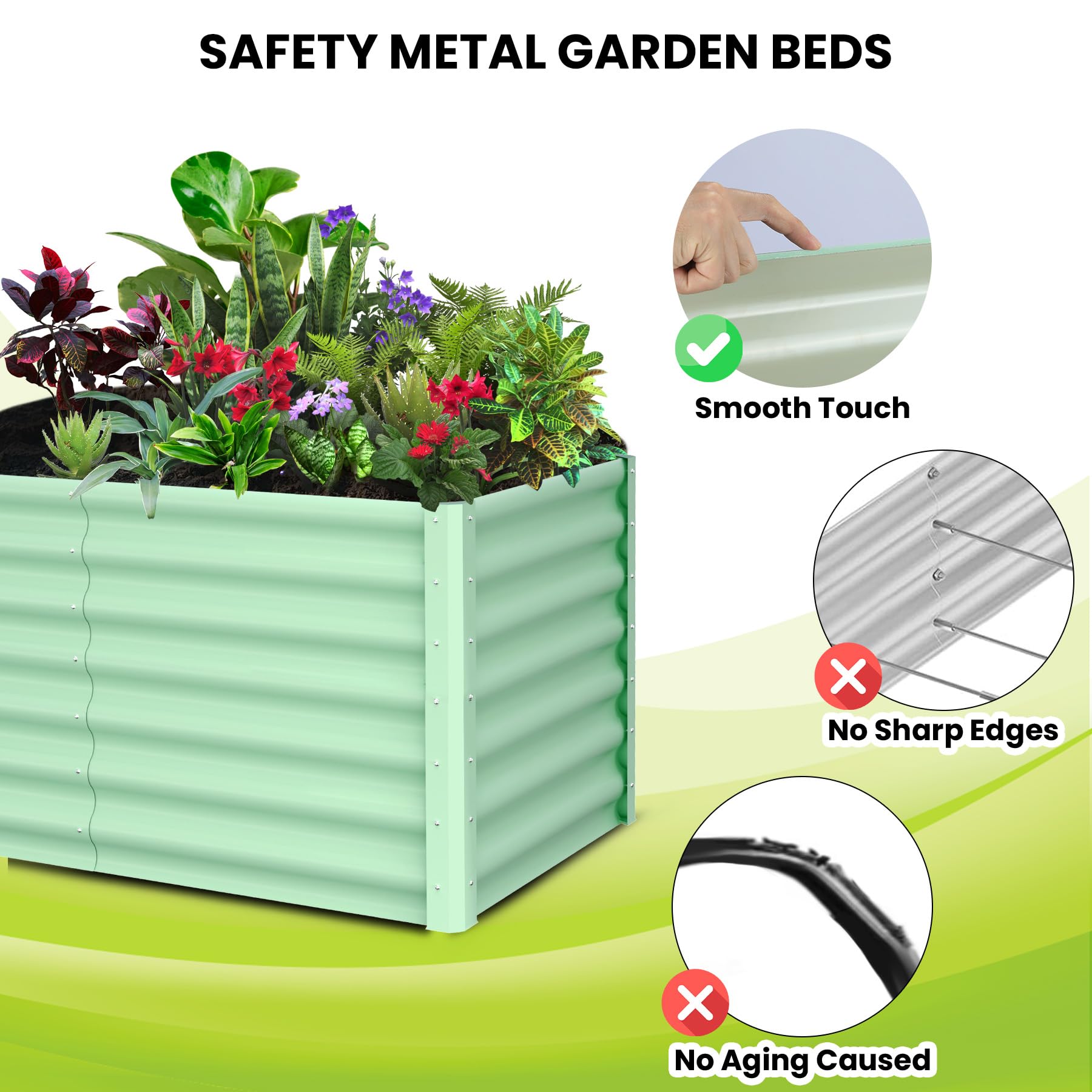 Garvee 8' X 4' X 2' Galvanized Raised Garden Bed, Outdoor Rectangular Metal Planter for Vegetables, Flowers & Herbs, Green