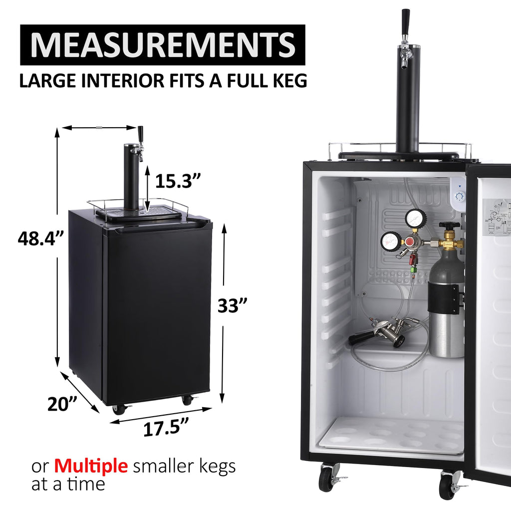 Garvee Kegerator and Keg Beer Cooler, Single Faucet Draft Beer Dispenser, Full Size Keg Refrigerator With Shelves, Stainless Steel, Drip Tray & Rail