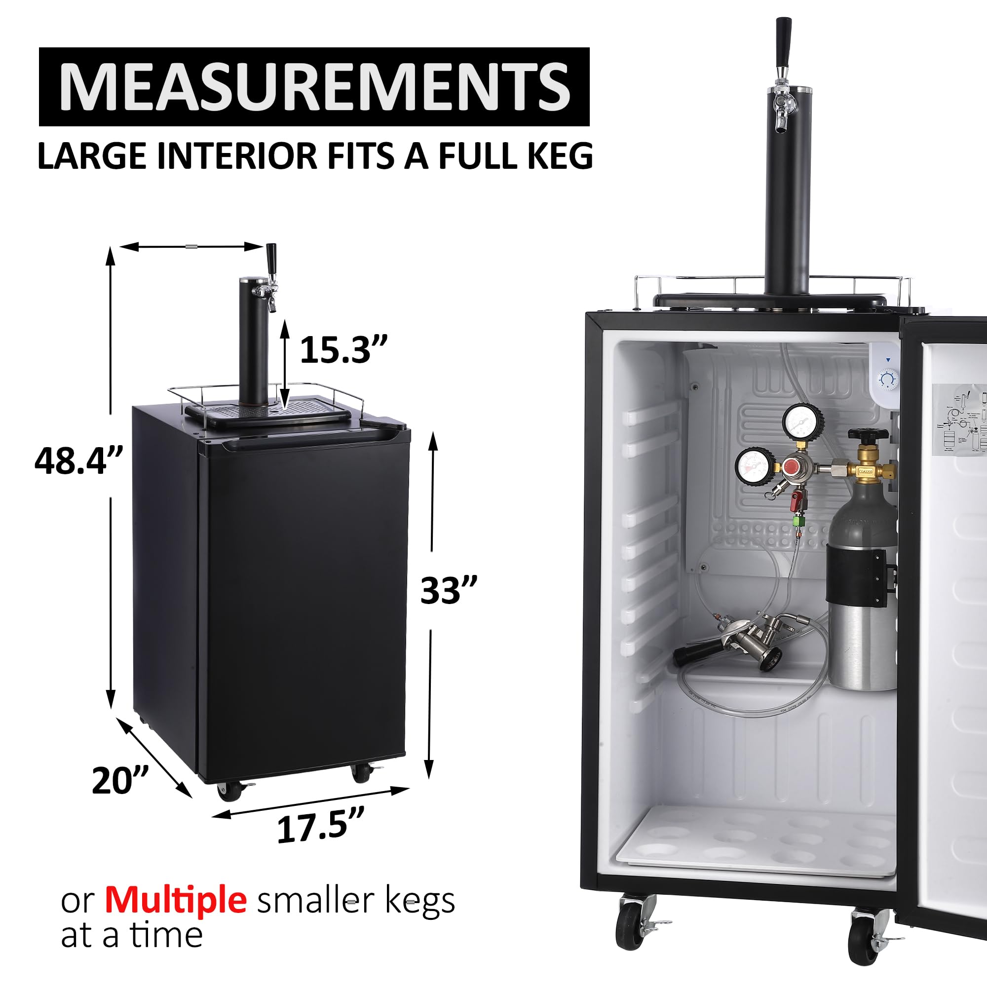 Garvee Kegerator and Keg Beer Cooler, Single Faucet Draft Beer Dispenser, Full Size Keg Refrigerator With Shelves, Stainless Steel, Drip Tray & Rail