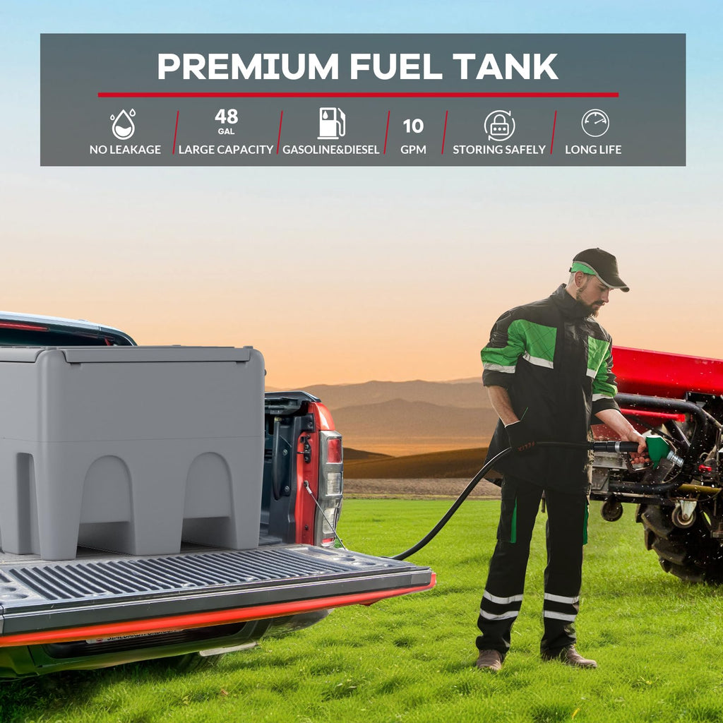Garvee Portable Fuel Tank 48 Gallon Diesel Gasoline Transfer Tank With 12V Electric Pump 10 GPM Flow Rate Gray