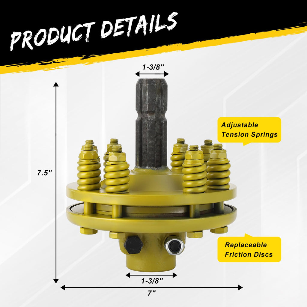 Garvee PTO Slip Clutch, 1 3/8" Slip Clutch, 6 Spline Ends PTO Friction Clutch, Carburized Steel Tractor Slip Clutch, Adjustable Rotary Cutter Slip Clutch, Brush Slip Clutch for PTO Shaft