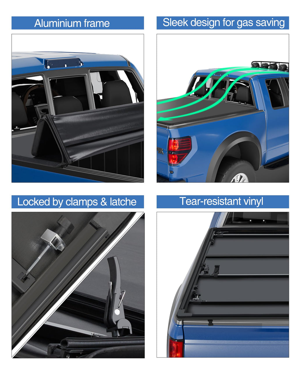 Garvee Quad 4-Fold 6.5ft Tonneau for 04-08 F150 Black