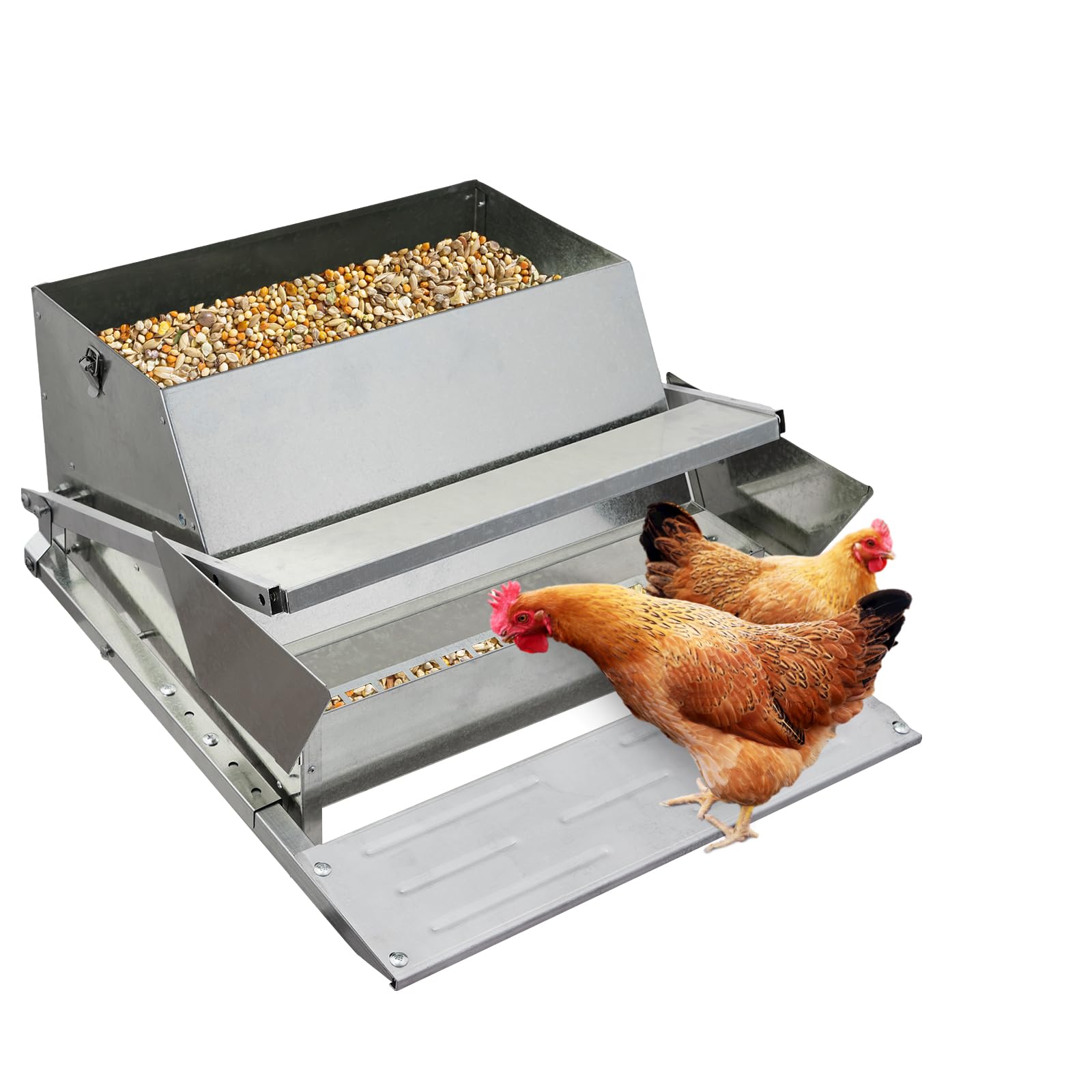 Garvee 27LBs Automatic Treadle Chicken Feeder, Galvanized Steel, Outdoor