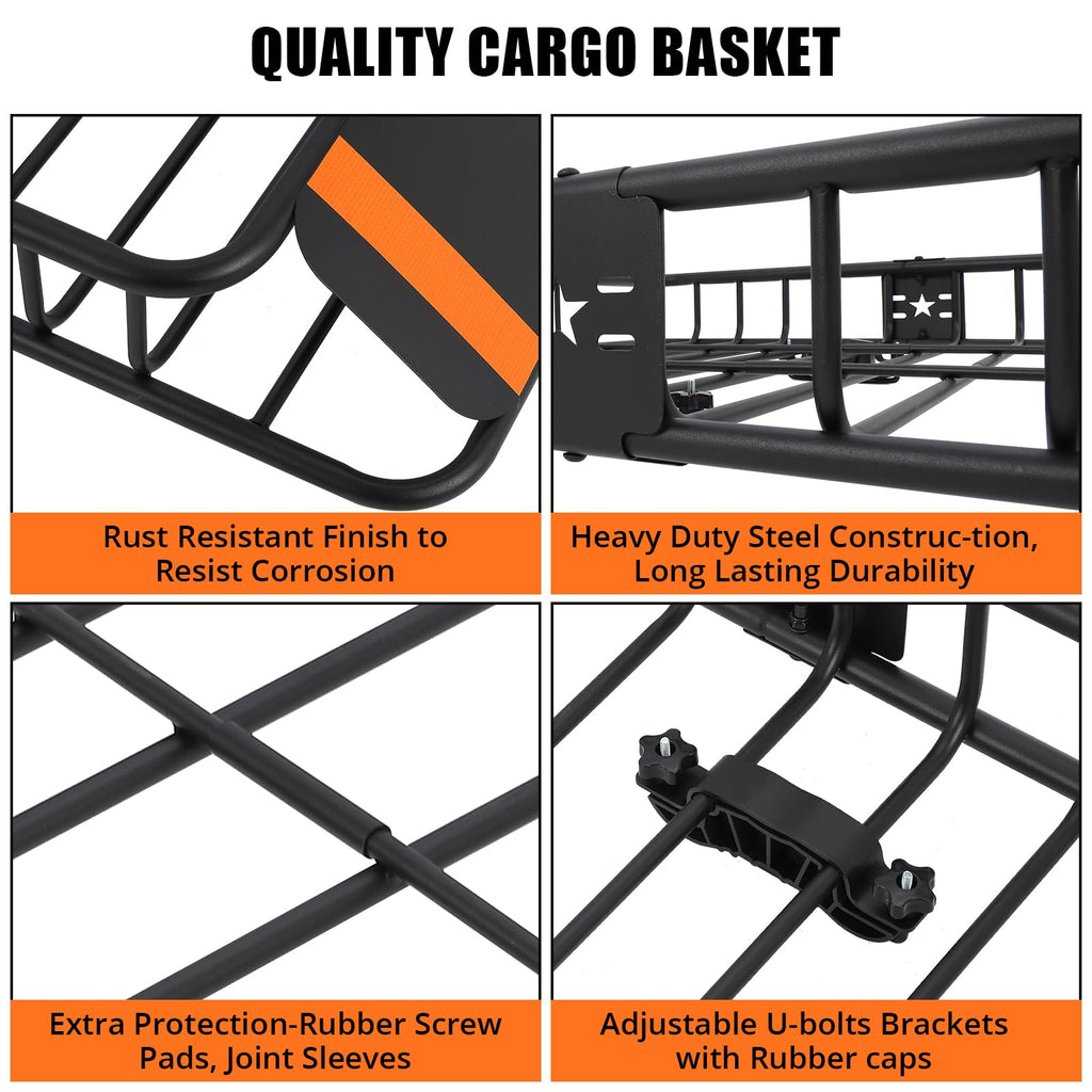 Garvee Roof Rack Cargo Basket 46"x36"x4.5" + Waterproof Cargo Bag 15 Cubic Feet - High Capacity, Premium Material, 200 LBS Capacity, Universal Carrier for SUV, Truck, Perfect for Travel