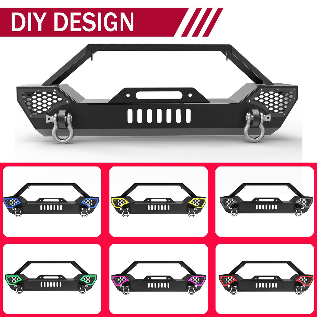 Garvee Front Bumper Compatible with 2007-2018 Jeep Wrangler JK & Unlimited JKU (2/4 Doors), Rock Crawler Off Road Full Width Bumper with Winch Plate Mounting & 2 x D-Rings