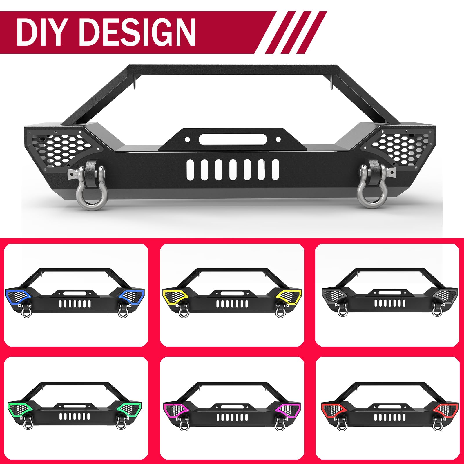 Garvee Front Bumper Compatible with 2007-2018 Jeep Wrangler JK & Unlimited JKU (2/4 Doors), Rock Crawler Off Road Full Width Bumper with Winch Plate Mounting & 2 x D-Rings