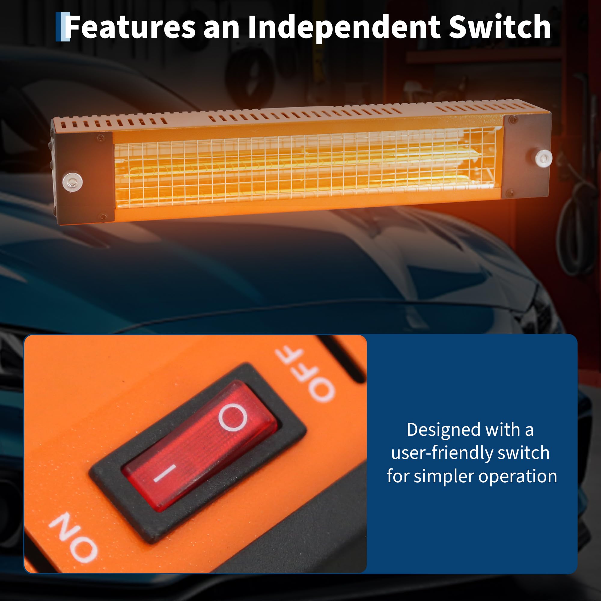Garvee Professional 1000W Infrared Paint Curing Lamp Handheld Short Wave Heater for Automotive Spot Repair Large 0.23m² Area Lightweight Fast Drying