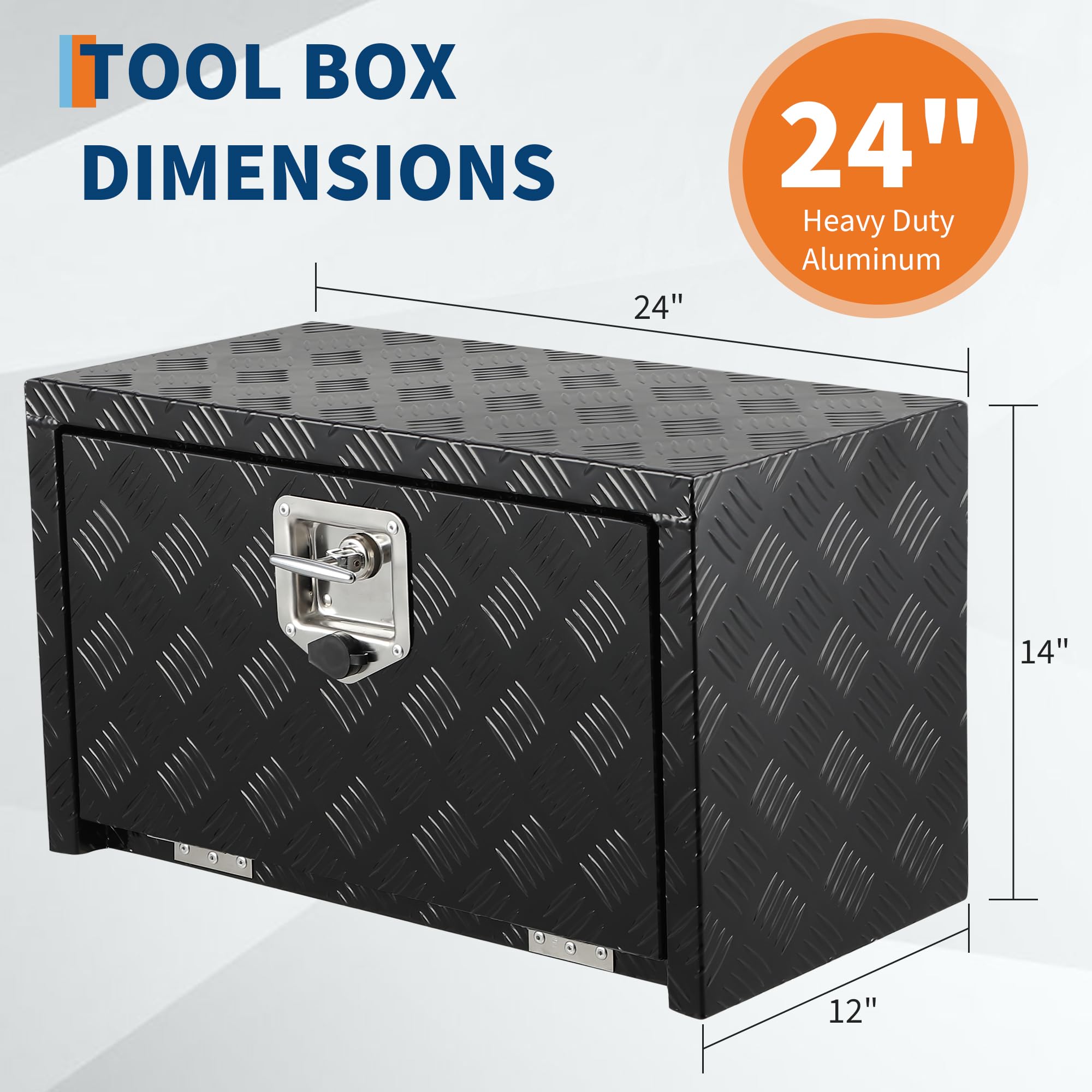 Garvee 24 Inch Heavy Duty Aluminum Tool Underbody Box Waterproof Truck Storage Organizer Chest for Pick Up Truck Bed Black