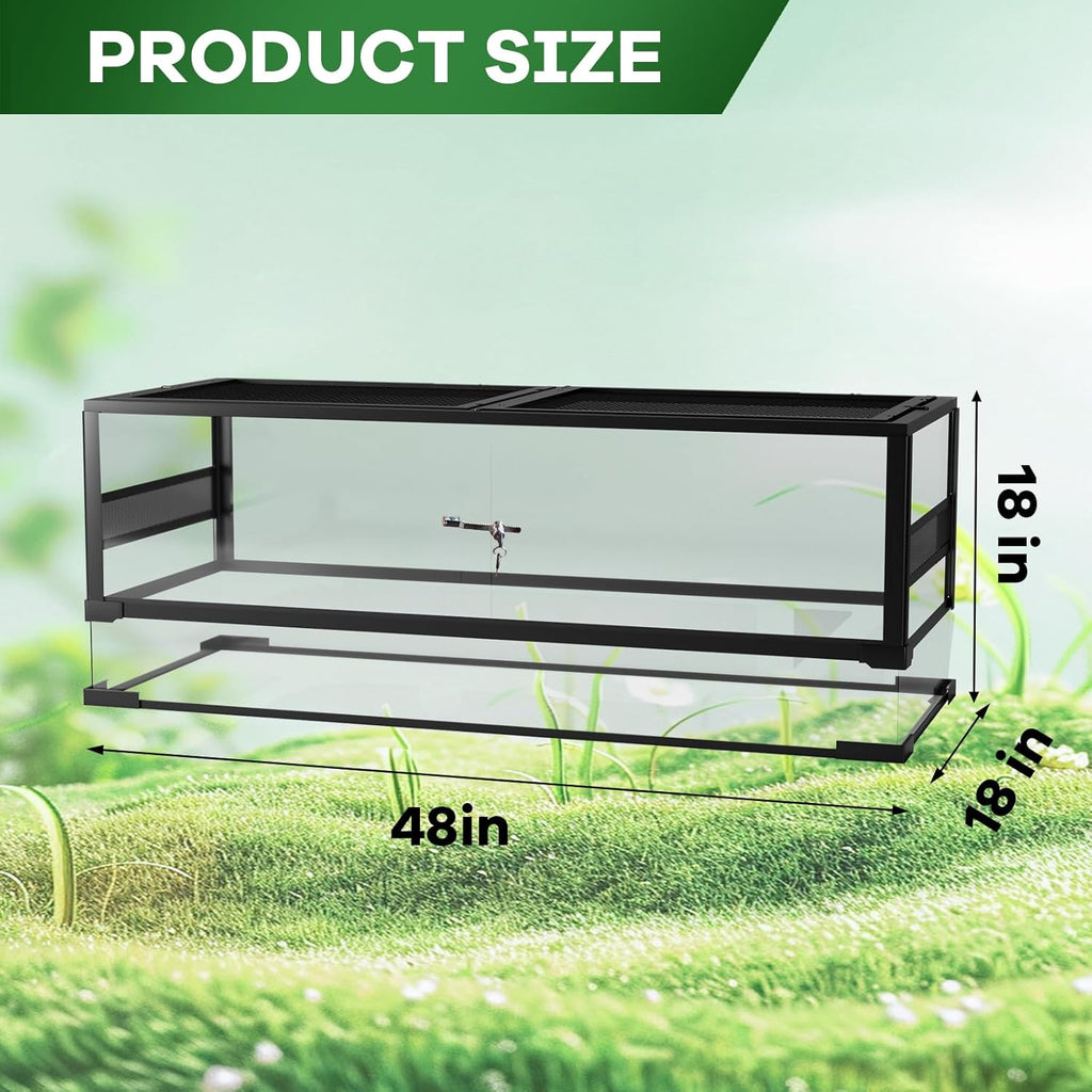 Garvee 67 Gallon Reptile Glass Terrarium, Toughened Glass Reptile Tank with Top & Side Screen Ventilation Reptile Terrarium Sliding Door & Anti Escape for Lizard Snake, 48 x 18 x 18 in