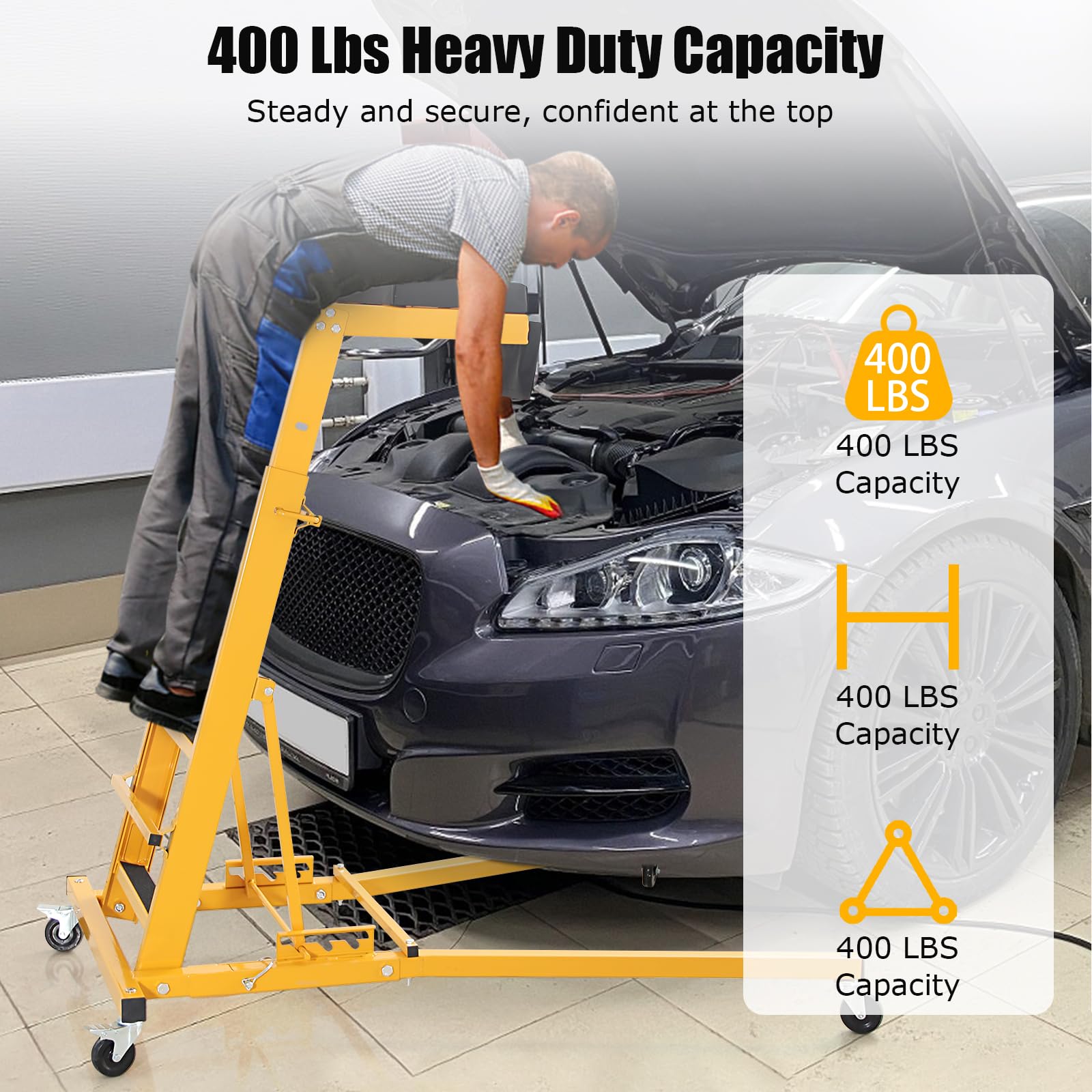 Garvee Automotive Engine Creeper, Engine Creeper with Adjustable Height 48" to 66"，400 LBS Engine Creeper, 4 Swivel Caster Wheels, Auto Repair and Maintenance - Yellow
