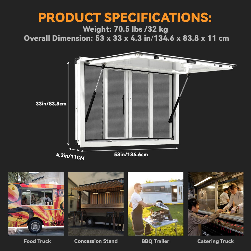 Garvee Concession Window, 53" x 33" Aluminum Alloy Concession Stand Serving Window Door with 4 Horizontal Sliding Screen Windows & Awning Door & Drag Hook, Serving Window for Food Trucks Concession Trailers