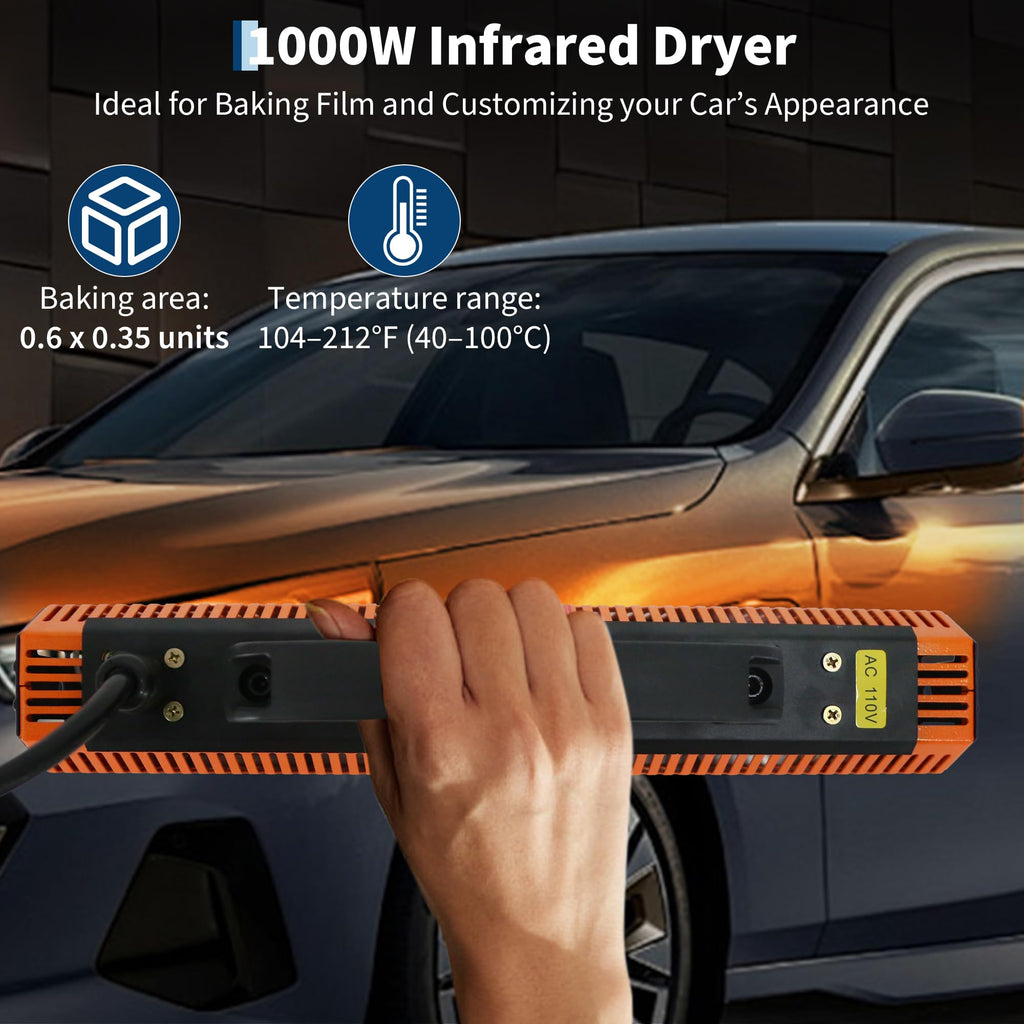 Garvee Professional 1000W Infrared Paint Curing Lamp Handheld Short Wave Heater for Automotive Spot Repair Large 0.23m² Area Lightweight Fast Drying