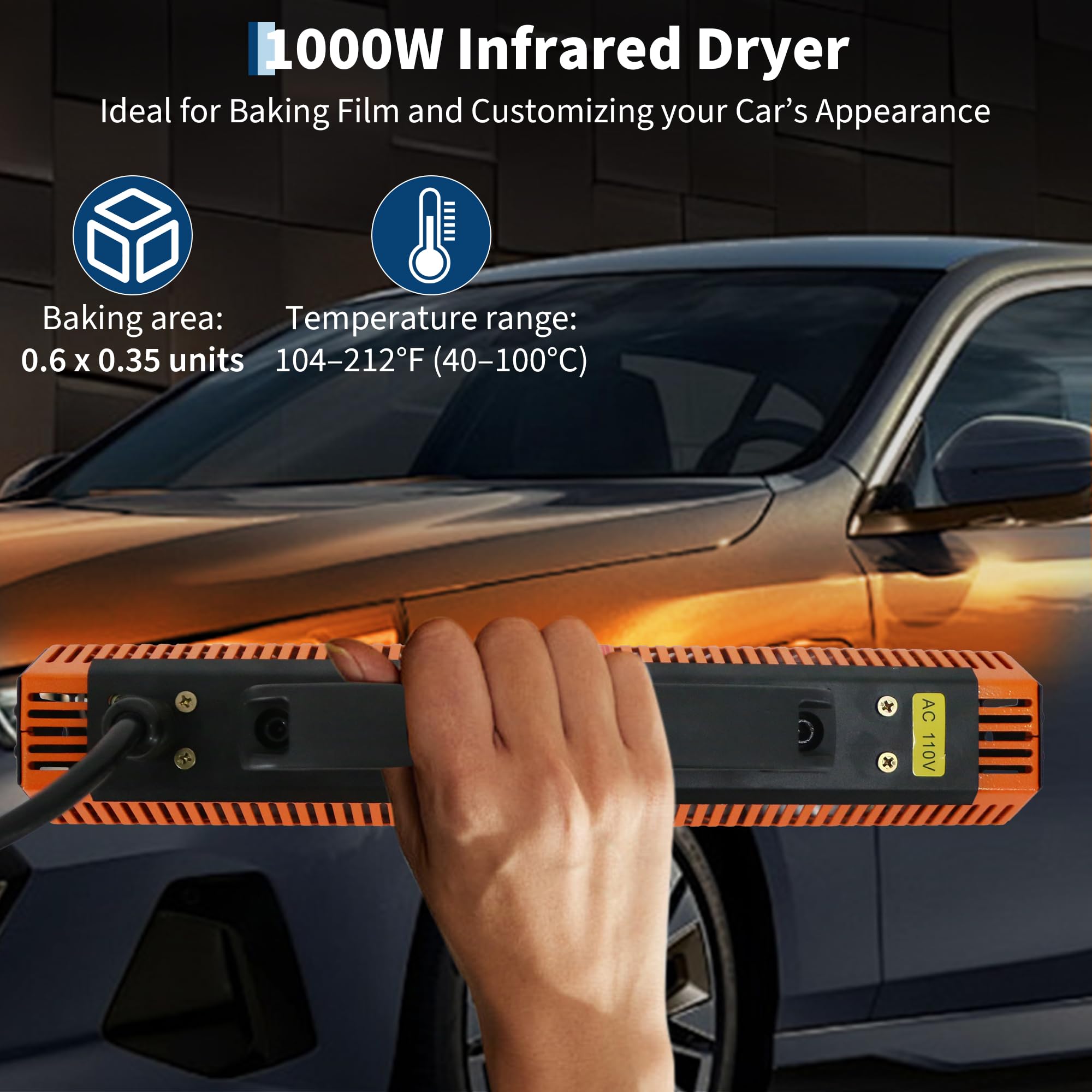 Garvee Professional 1000W Infrared Paint Curing Lamp Handheld Short Wave Heater for Automotive Spot Repair Large 0.23m² Area Lightweight Fast Drying