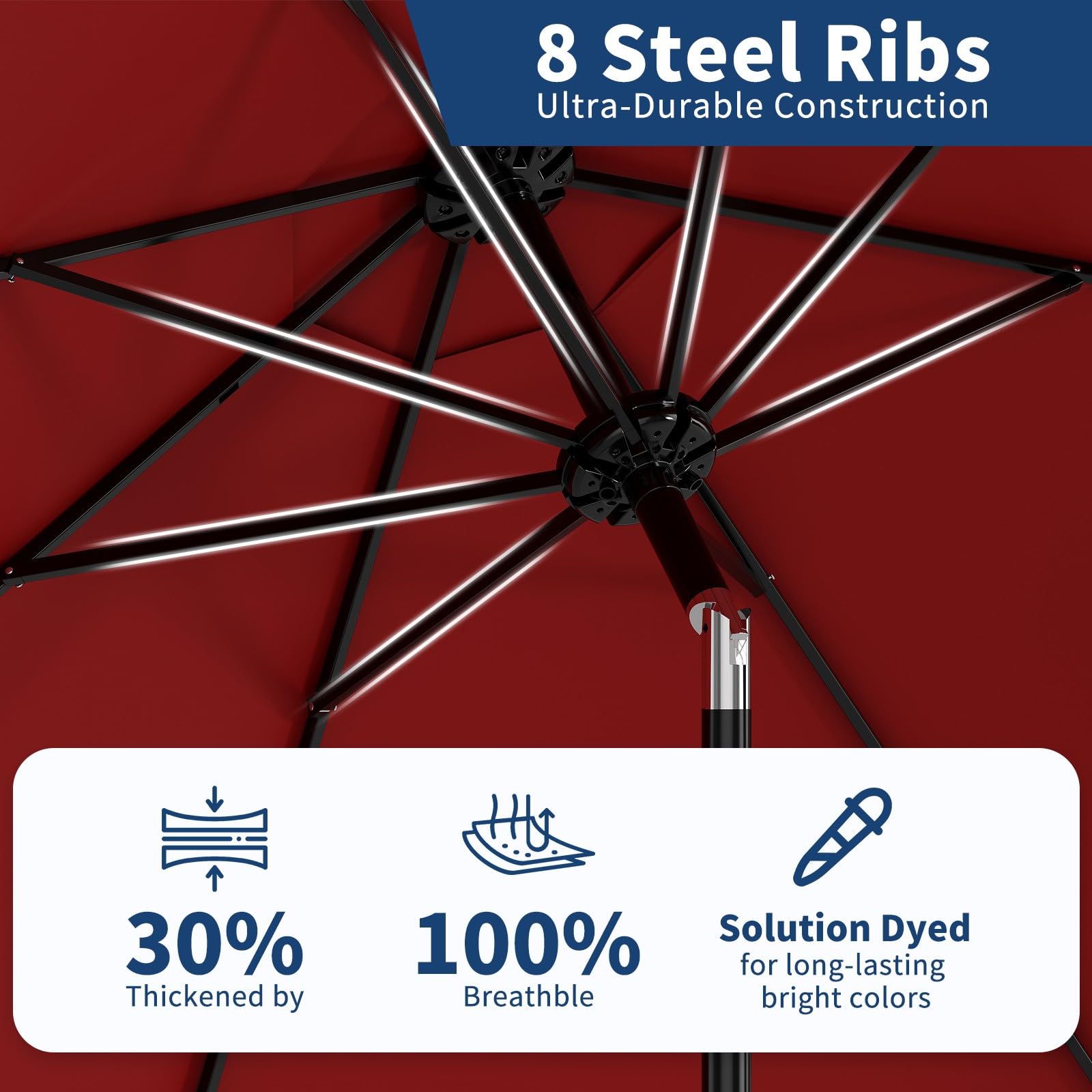Garvee 9' Outdoor Patio Umbrella, Outdoor Table Umbrella, Market Umbrella with Push Button Tilt and Crank, 8 Sturdy Ribs UV Protection Waterproof for Garden, Deck, Backyard, Pool, Red