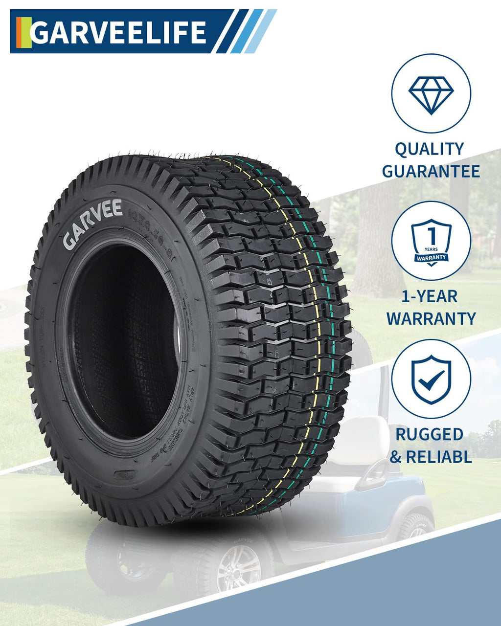 Garvee 2 Pack 16x6.50-8 Lawn Mower Tire V Pattern 4PR Tubeless Turf Tire for Lawn & Garden Mowers Utility Vehicles Black
