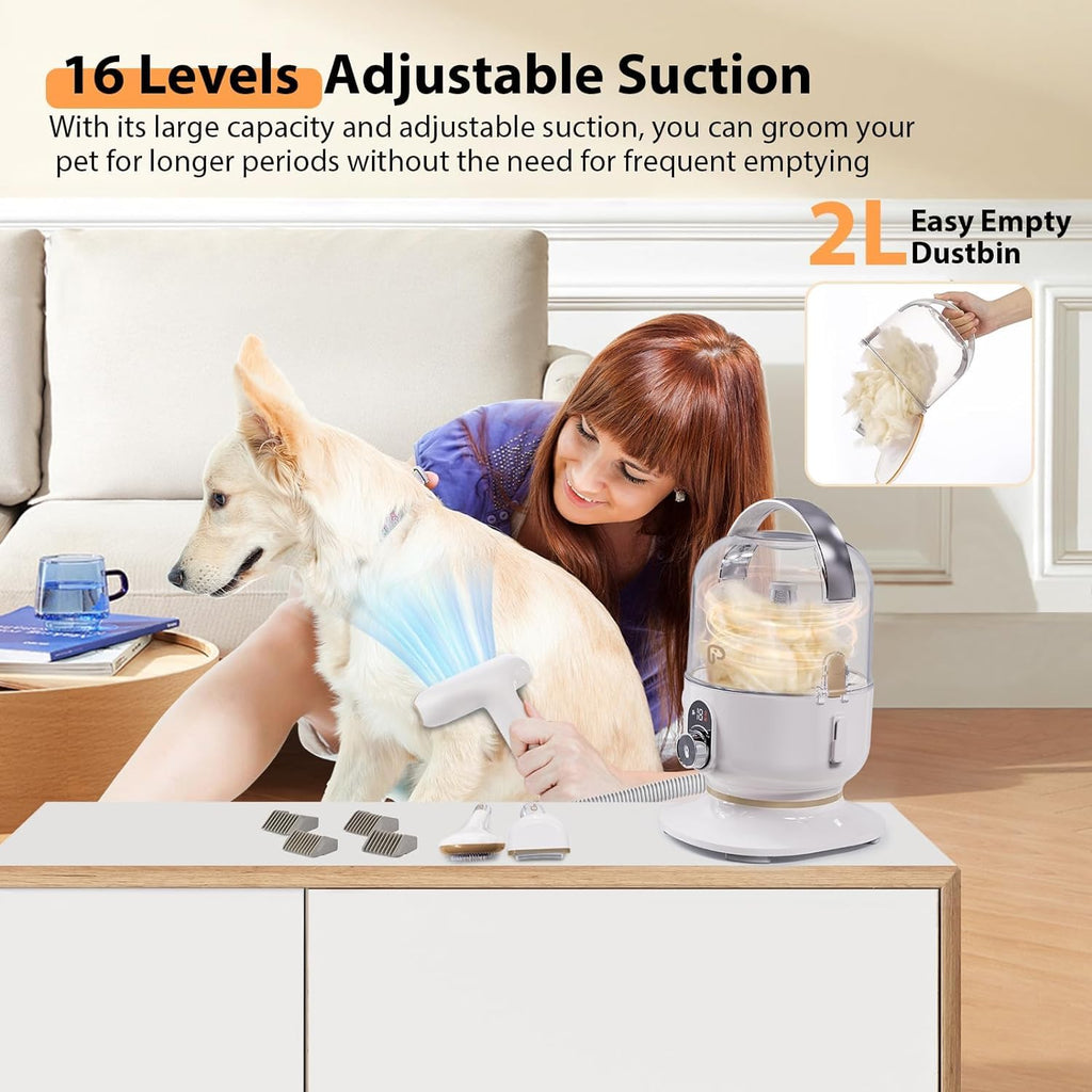 Garvee Pet Grooming Vacuum Suction Dog Grooming kit with 2 L Large Dust Cup Low Noise Dog Hair Remover, Gold