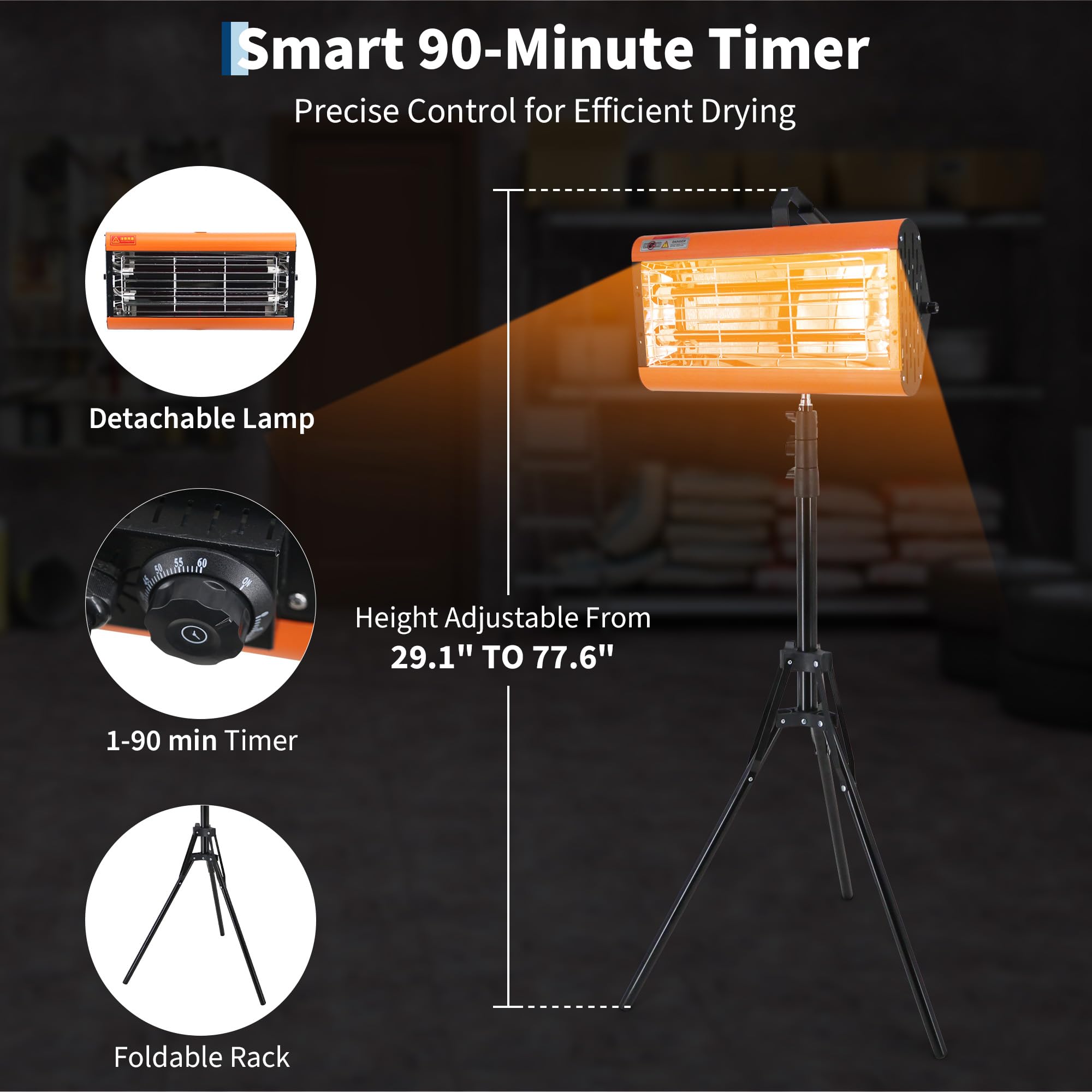 Garvee 2000W Infrared Curing Lamp with Timer & Spray Booth, Handheld/Stand Dual-Use for On-Site Car Paint Repair, Adjustable 0-90 Min, Includes Bracket