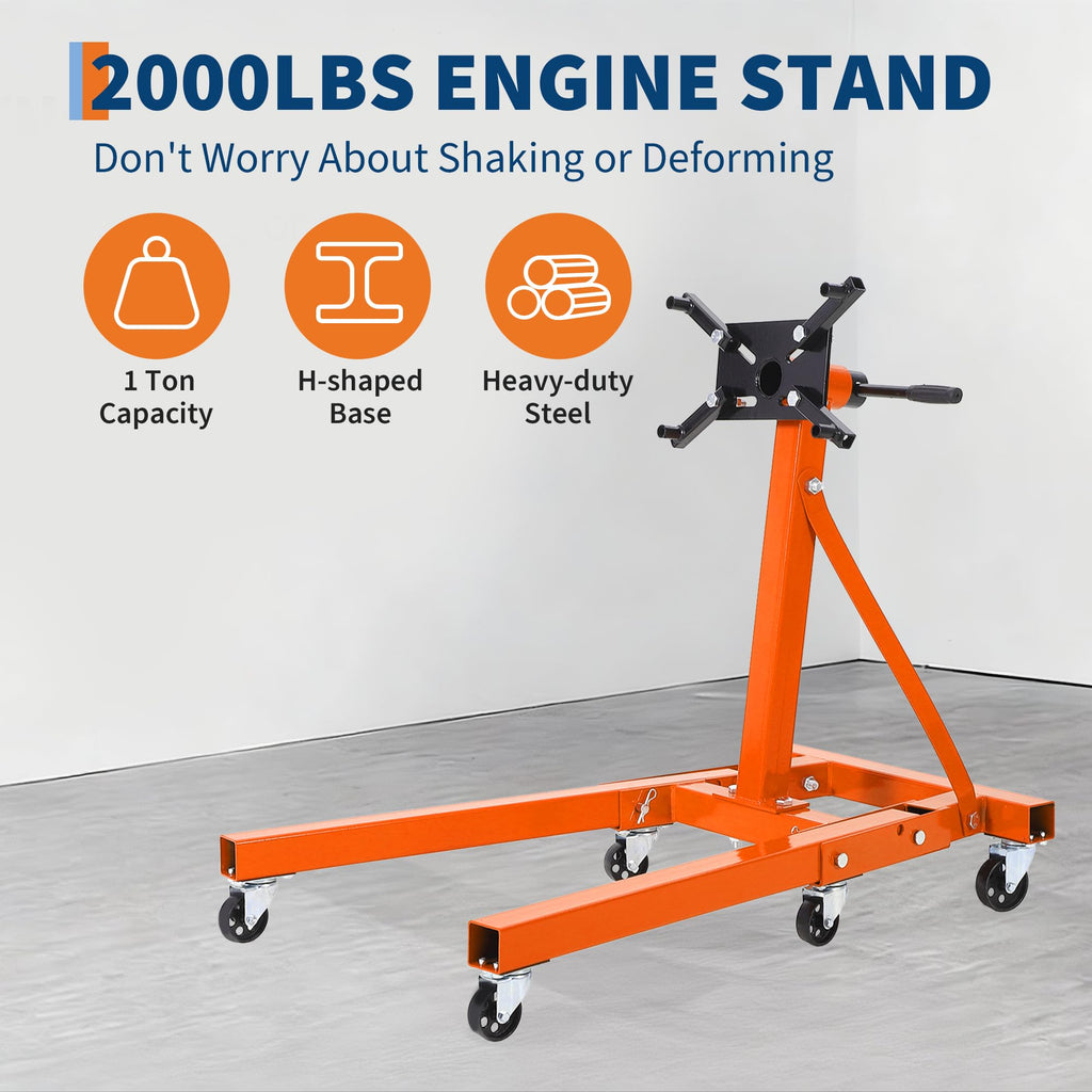 Garvee Engine Stand 2000 LBS Rotating Motor Stand with 360-Degree Head, Adjustable Arms, Casters for Vehicle Maintenance, Auto Repair, Steel Black