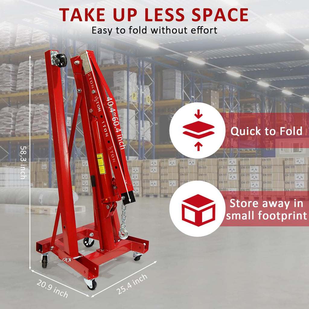 Garvee 2 Ton Folding Engine Hoist, 4400 LBS Lift for Shop Use