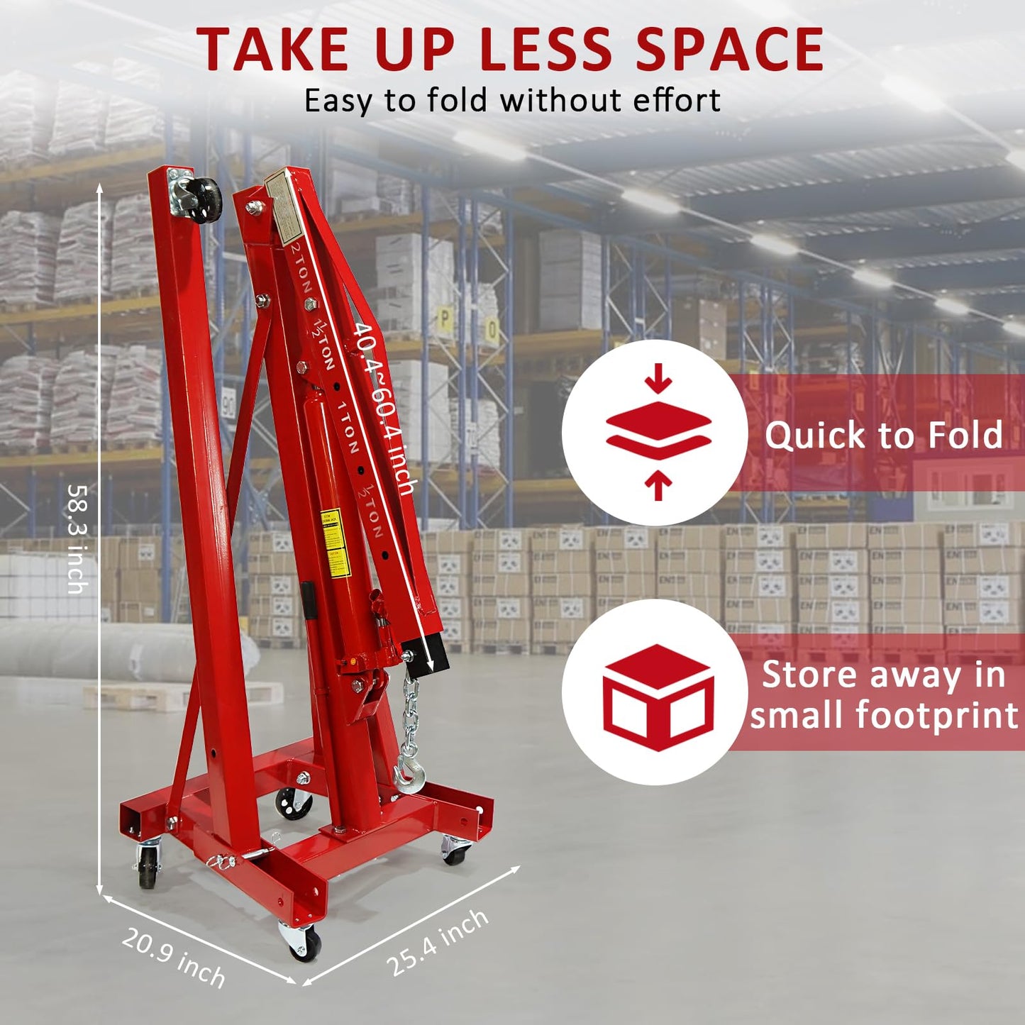 Garvee 2 Ton Folding Engine Hoist, 4400 LBS Lift for Shop Use