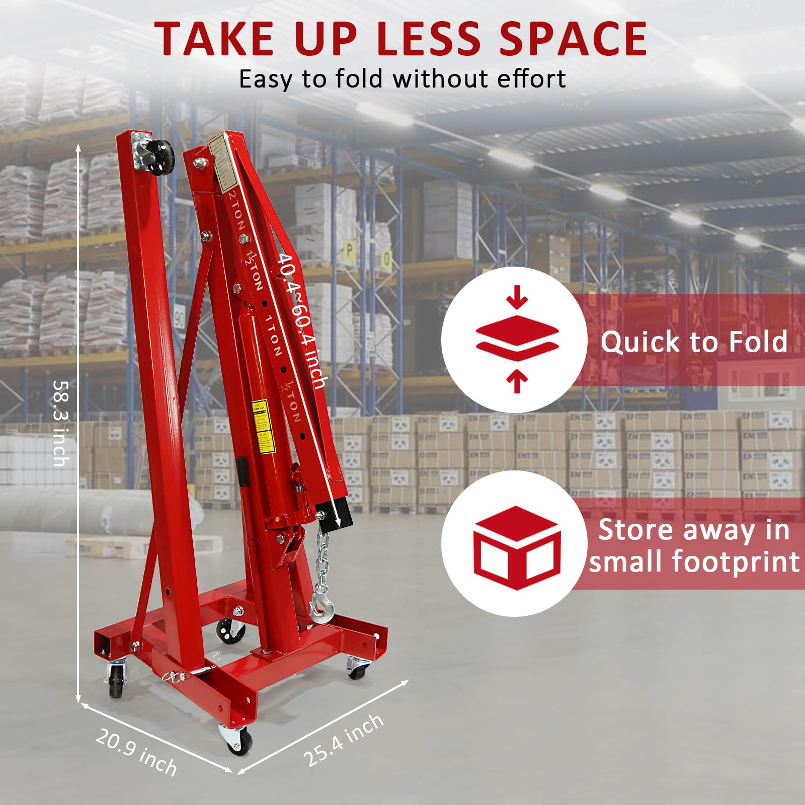 Garvee 2 Ton Folding Engine Hoist, 4400 LBS Lift for Shop Use