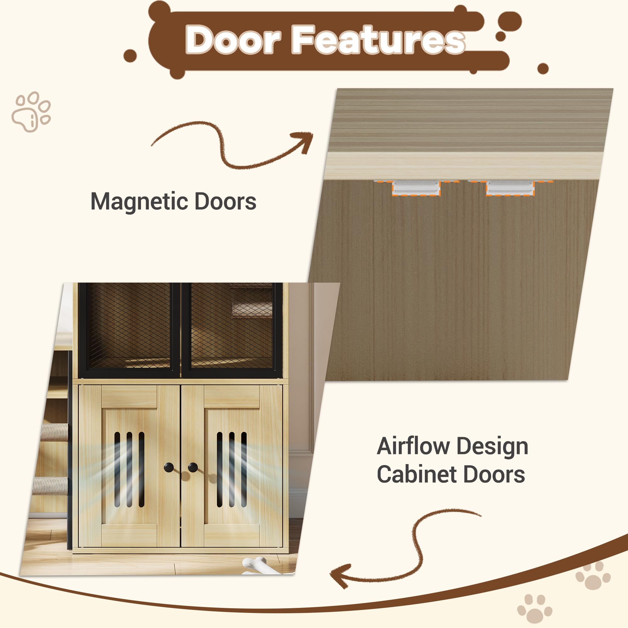 Garvee Cat Litter Box Enclosure With Doors, Double Cat House, Storage Space, Ladder, Burlywood, 22.6"L x 17.7"W x 10.9"H