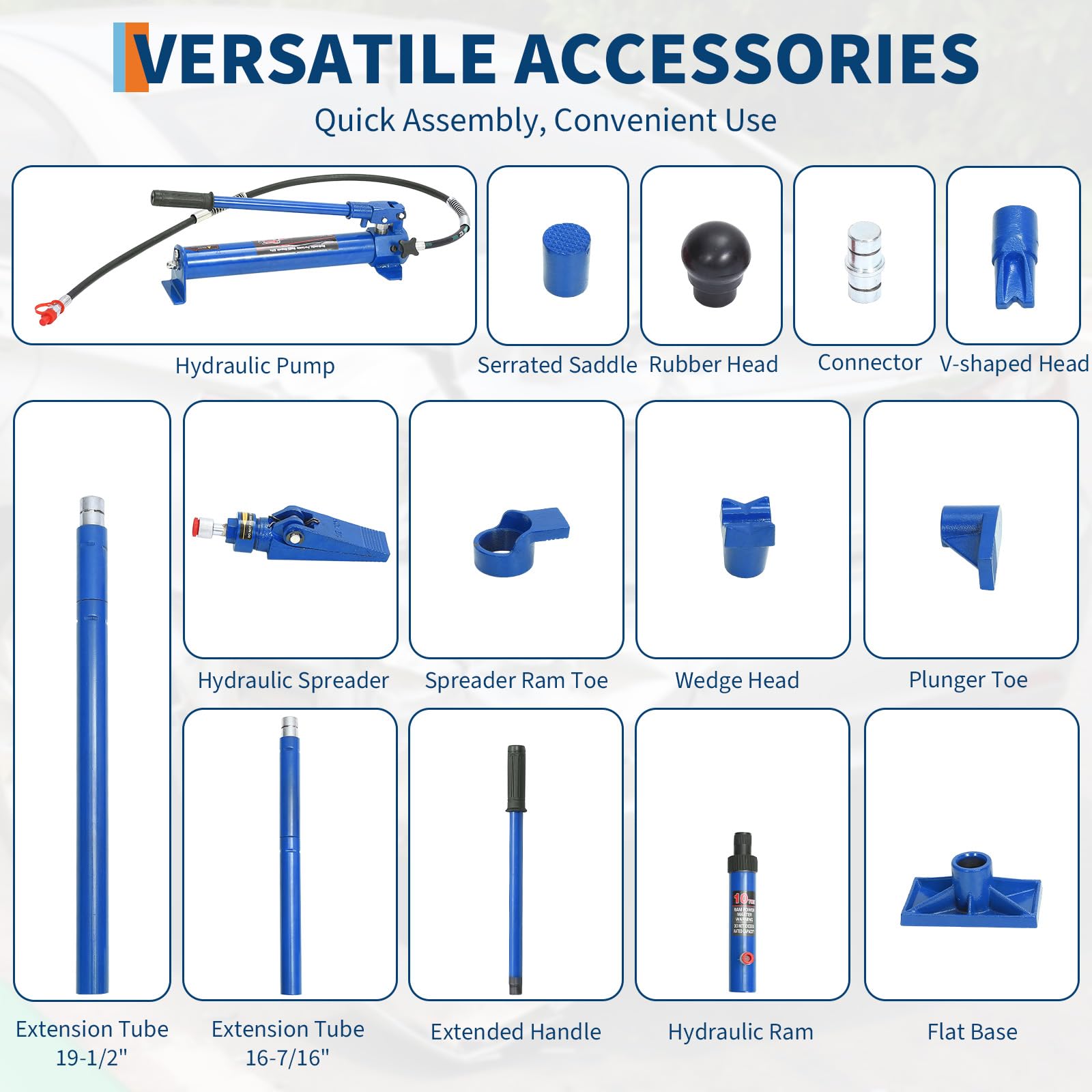 Garvee 20 Ton Porta Power Hydraulic Kit, 15pcs Heavy-Duty Hydraulic Pusher Puller Set with Long Handle Ram and Portable Toolbox for Auto Body Repair, Garage, and Industrial Maintenance, Blue