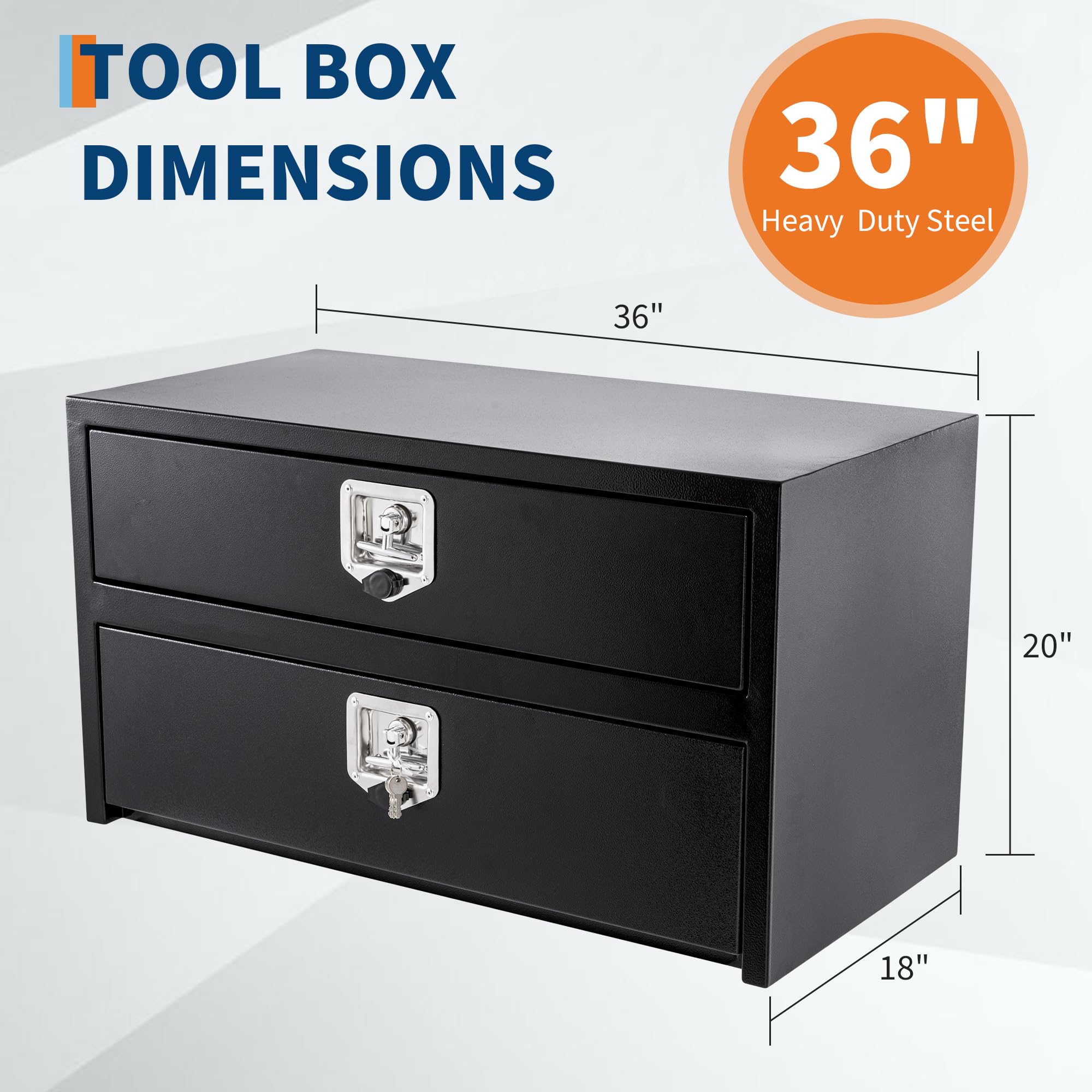 Garvee 36"x18"x20" Black Steel Truck Tool Box w/Drawer, Two-Tier Organizer, Waterproof Underbody Toolbox for Pickup, RV, Trailer, Black