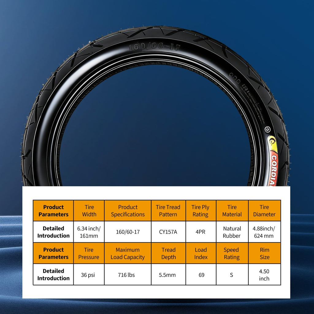 Garvee 160/60-17 Motorcycle Tire Rear Black Wall 4PR Sport & Street Bike High Performance Enhanced Grip Wear Resistance