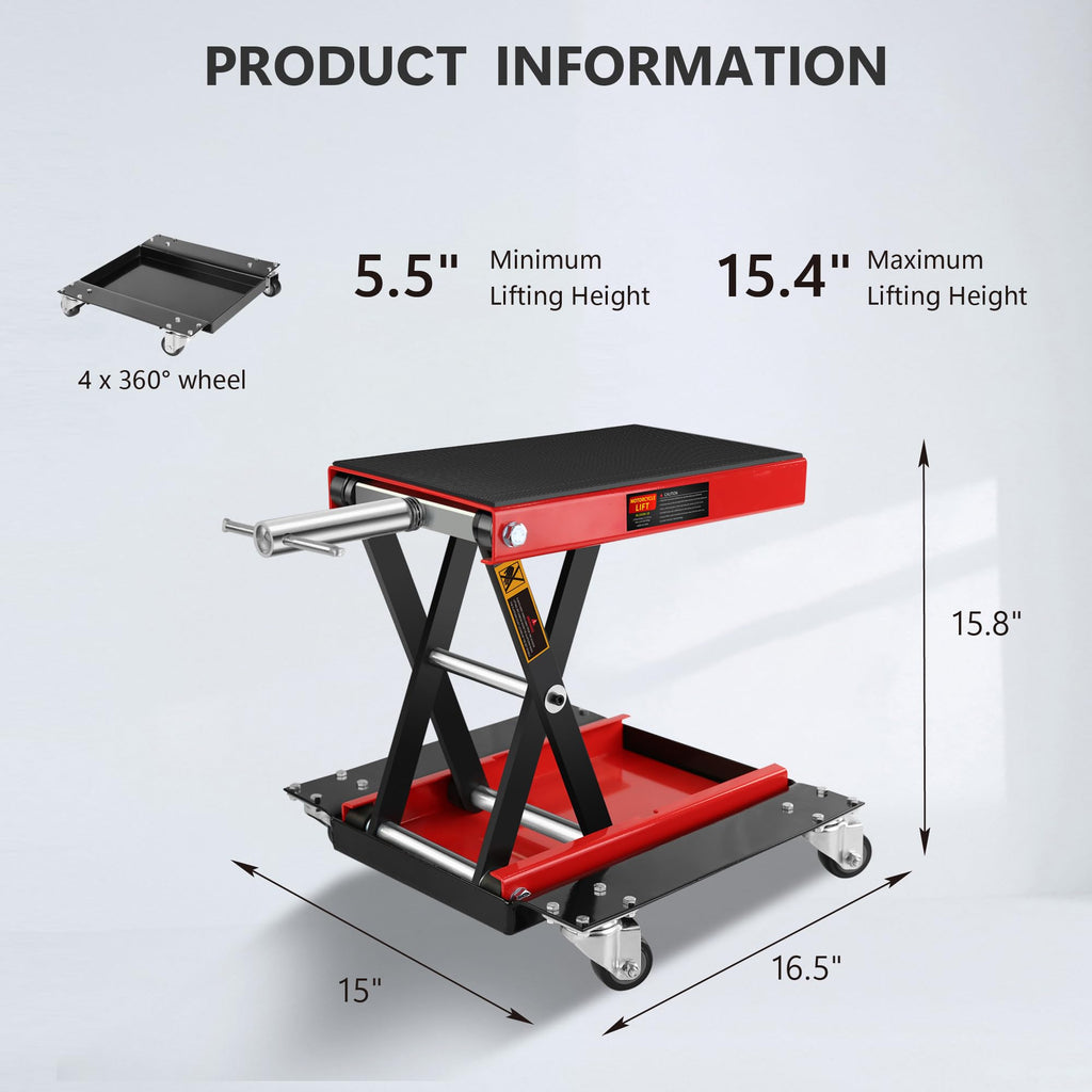 Garvee Motorcycle Scissor Lift Jack - 1100 lbs Capacity Scissor Jack with Dolly and Hand Crank, Ideal for ATVs and Dirt Bikes
