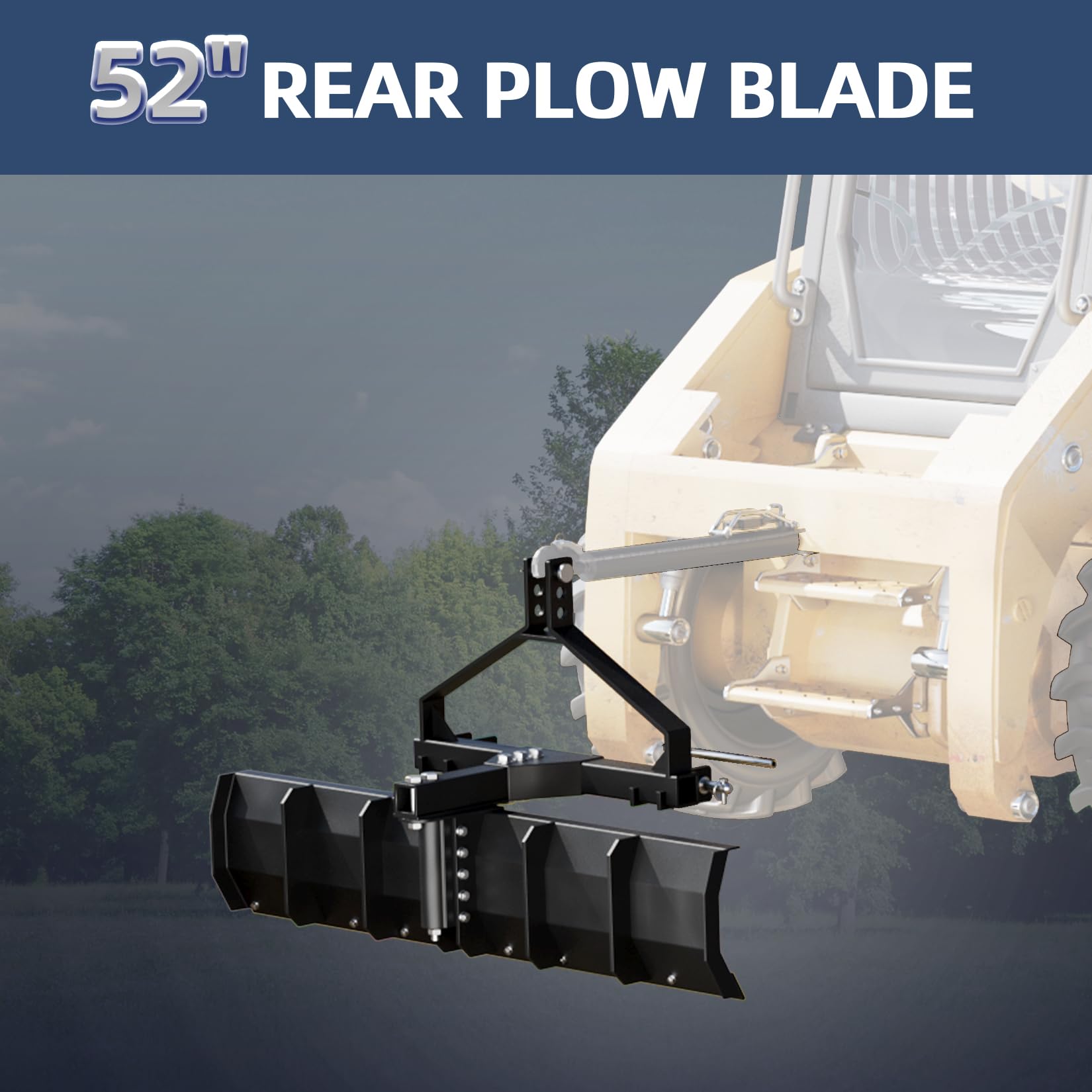 Garvee 52 inch Width 3 Point Rear Grading Blade for Tractor CAT 0 & CAT 1, Rear Grading Blade, Heavy Duty Steel Scraper