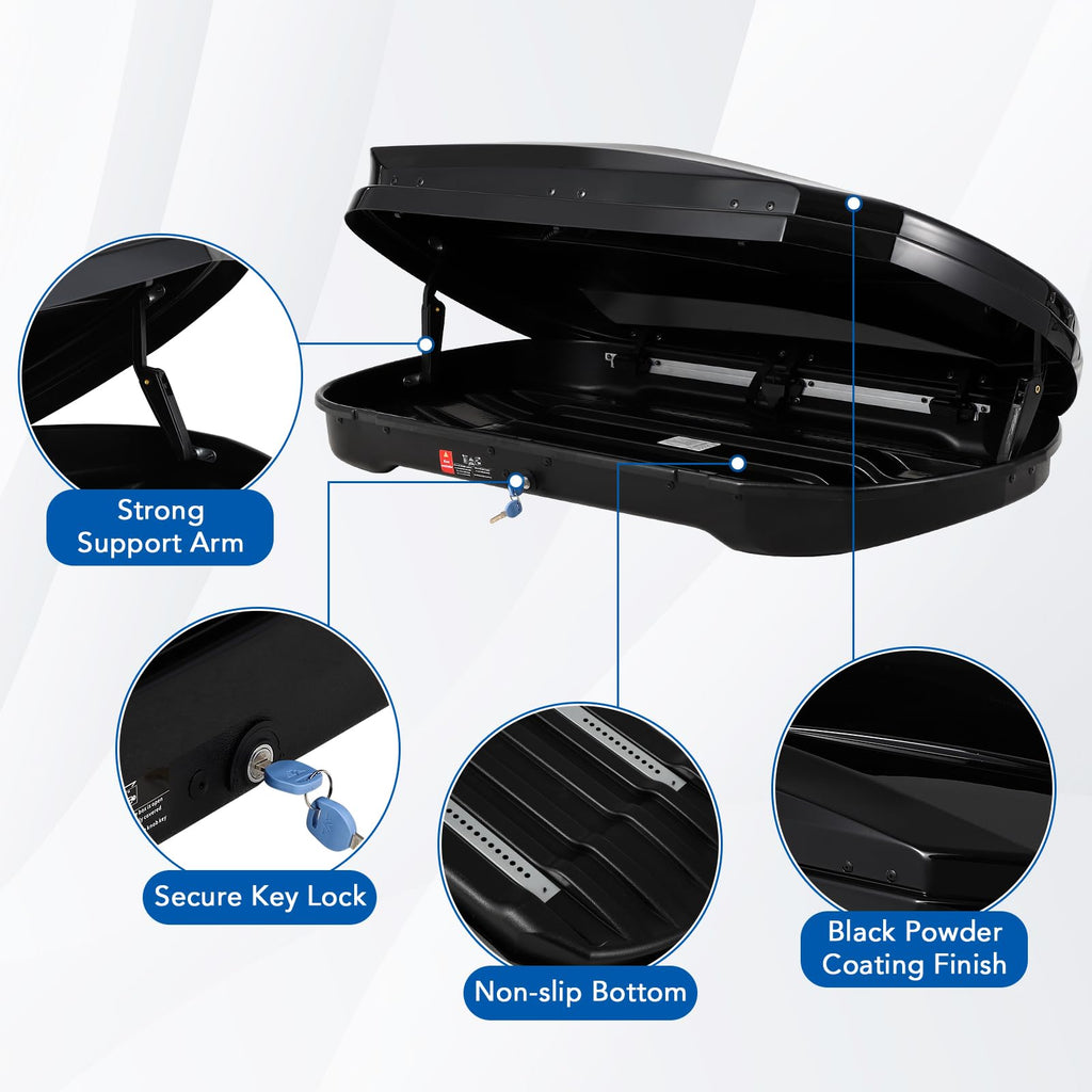 Garvee 55 Inch Rooftop Cargo Box Carrier, Hard Shell Roof Rack, 12.4 Cubic Ft, Waterproof, Dual Side Opening, Black