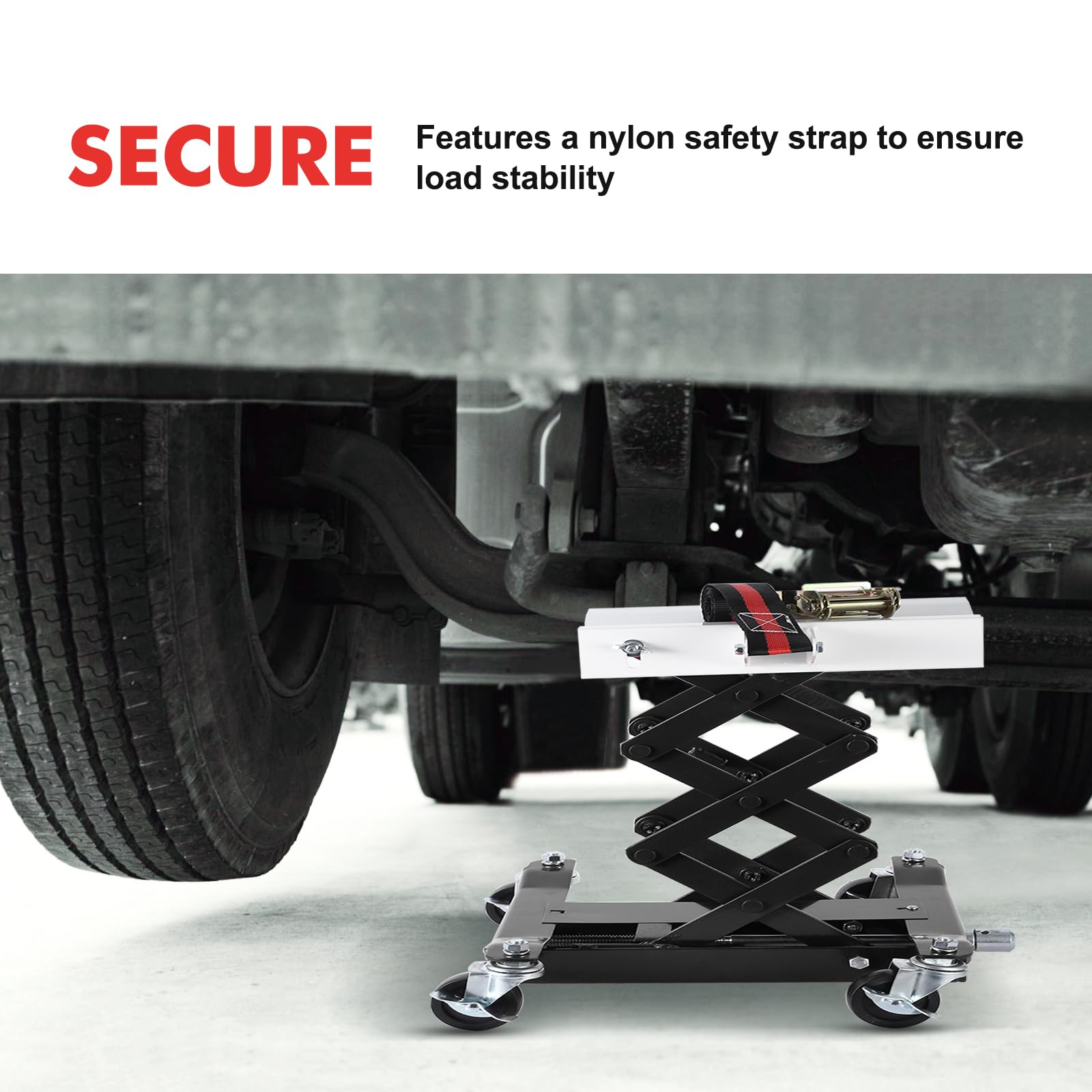 Garvee 450 LBS Capacity Low Profile Transmission Jack with 2M Safety Straps for Auto Repair, 7-23 in Lift Range, Black