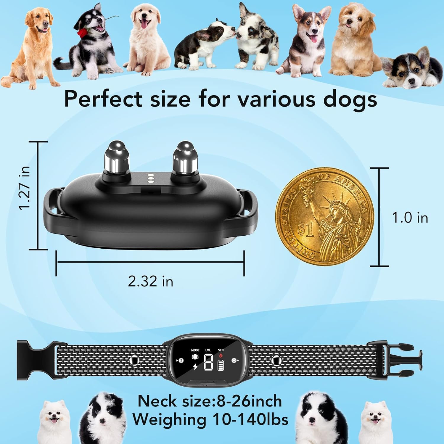 Garvee Barking Device - Training Modes, Universal Fit, Adjustable Intensity, Dual Mode, Rechargeable Battery