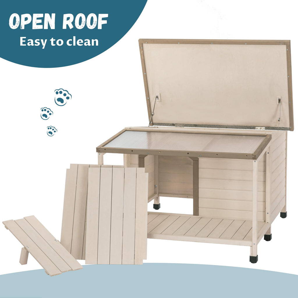 Garvee Cabin Style Pet Kennel With Asphalt Roof Weatherproof Raised Fir Wood Dog House For Outdoor Indoor Patio Yard Cream One Size