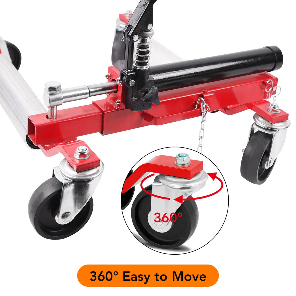 Garvee 4PC Wheel Dolly with Hydraulic Tire Jack, 1500 LBS Capacity, for Truck, RV, Trailer, Vehicle Positioning, Red